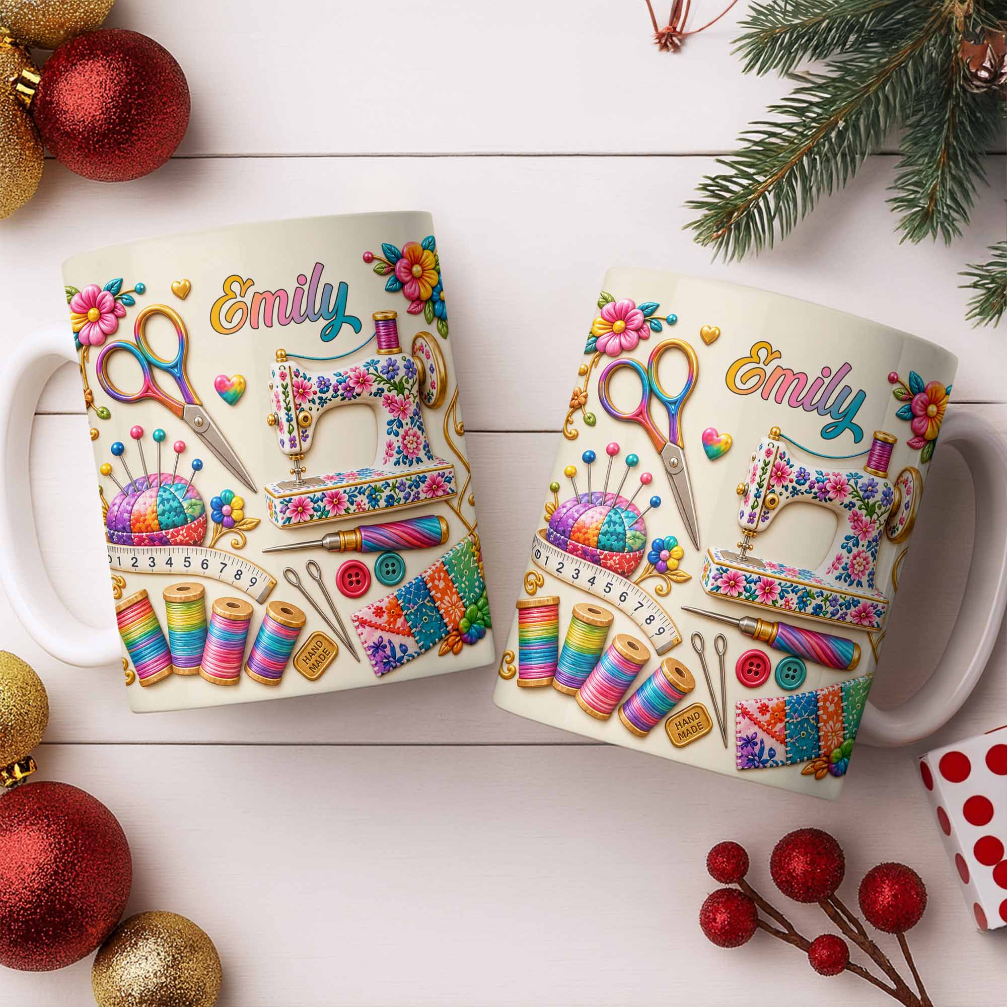 Personalized Custom Coffee Mug with Sewing Theme Gift for Crafters Edge-to-edge Mug GradoCreations