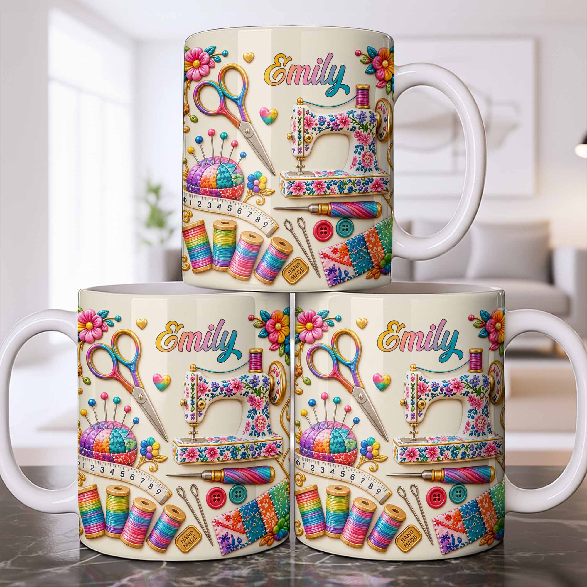 Personalized Custom Coffee Mug with Sewing Theme Gift for Crafters Edge-to-edge Mug GradoCreations