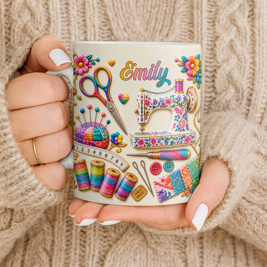 Personalized Custom Coffee Mug with Sewing Theme Gift for Crafters Edge-to-edge Mug GradoCreations