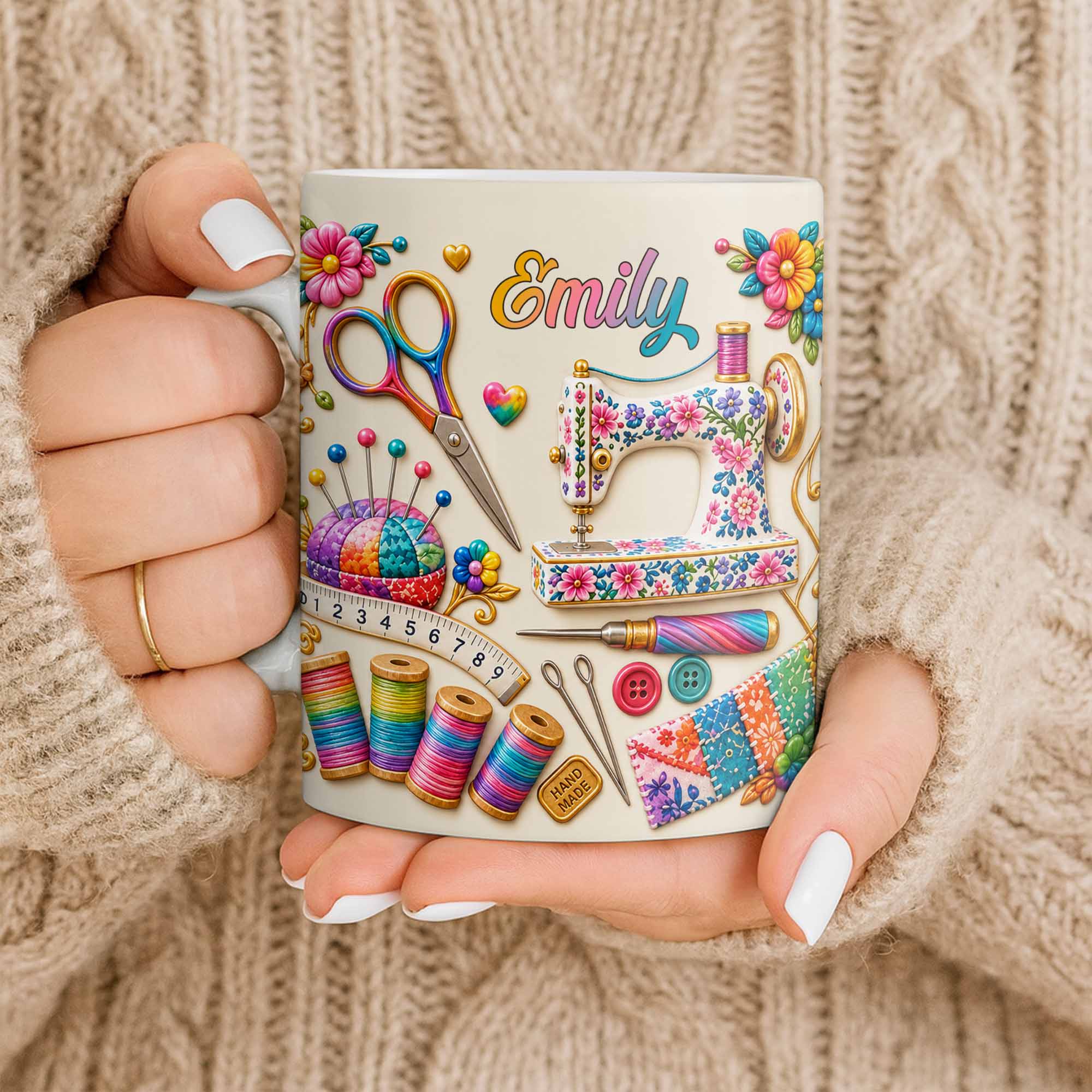 Personalized Custom Coffee Mug with Sewing Theme Gift for Crafters Edge-to-edge Mug GradoCreations