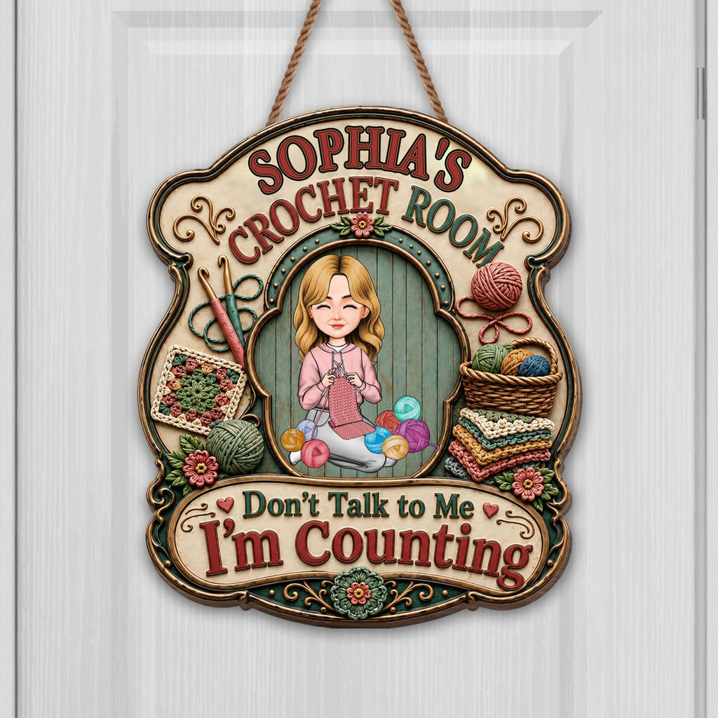 Personalized Crochet Room Sign Custom Name Wooden Wall Decor Wood Sign GradoCreations