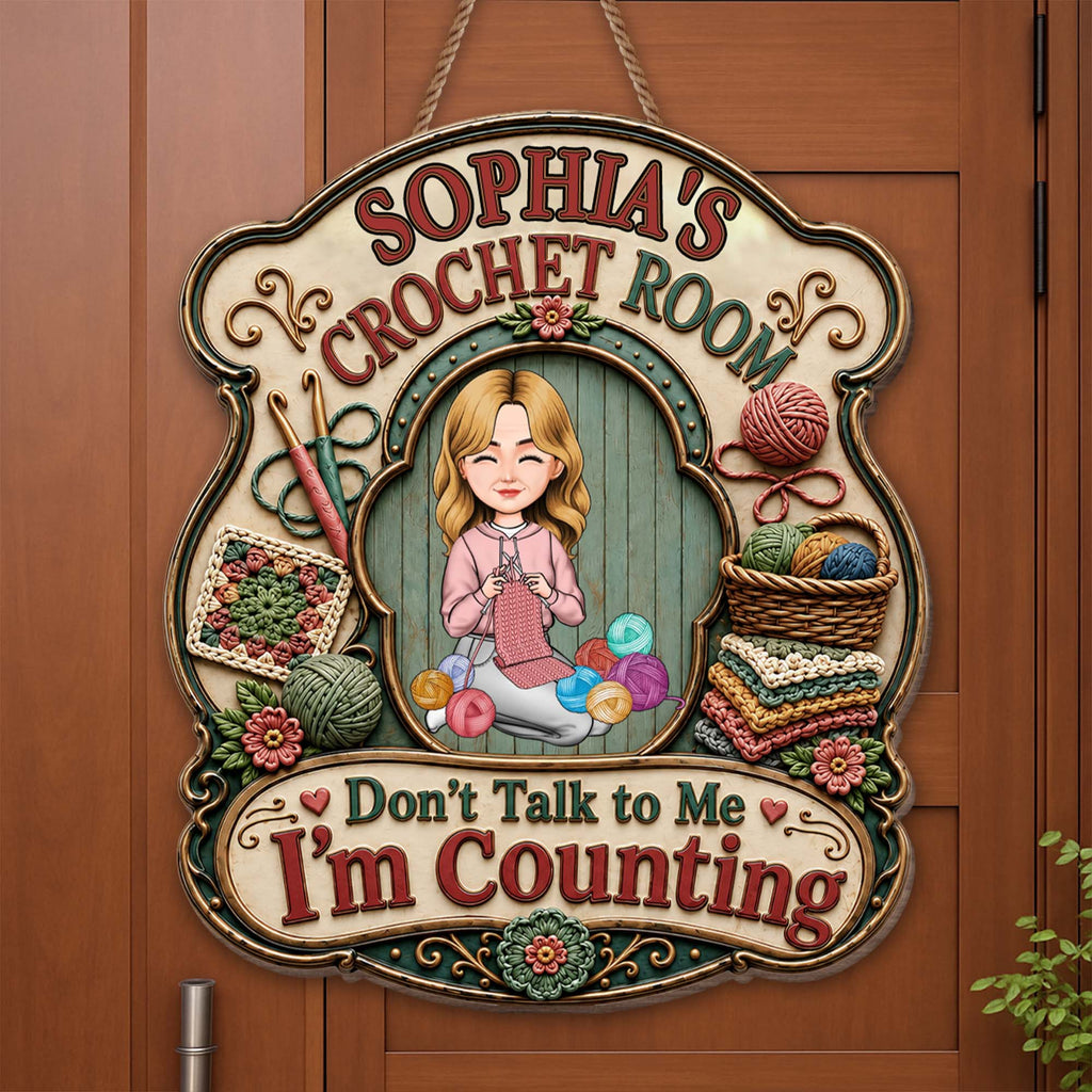 Personalized Crochet Room Sign Custom Name Wooden Wall Decor Wood Sign GradoCreations