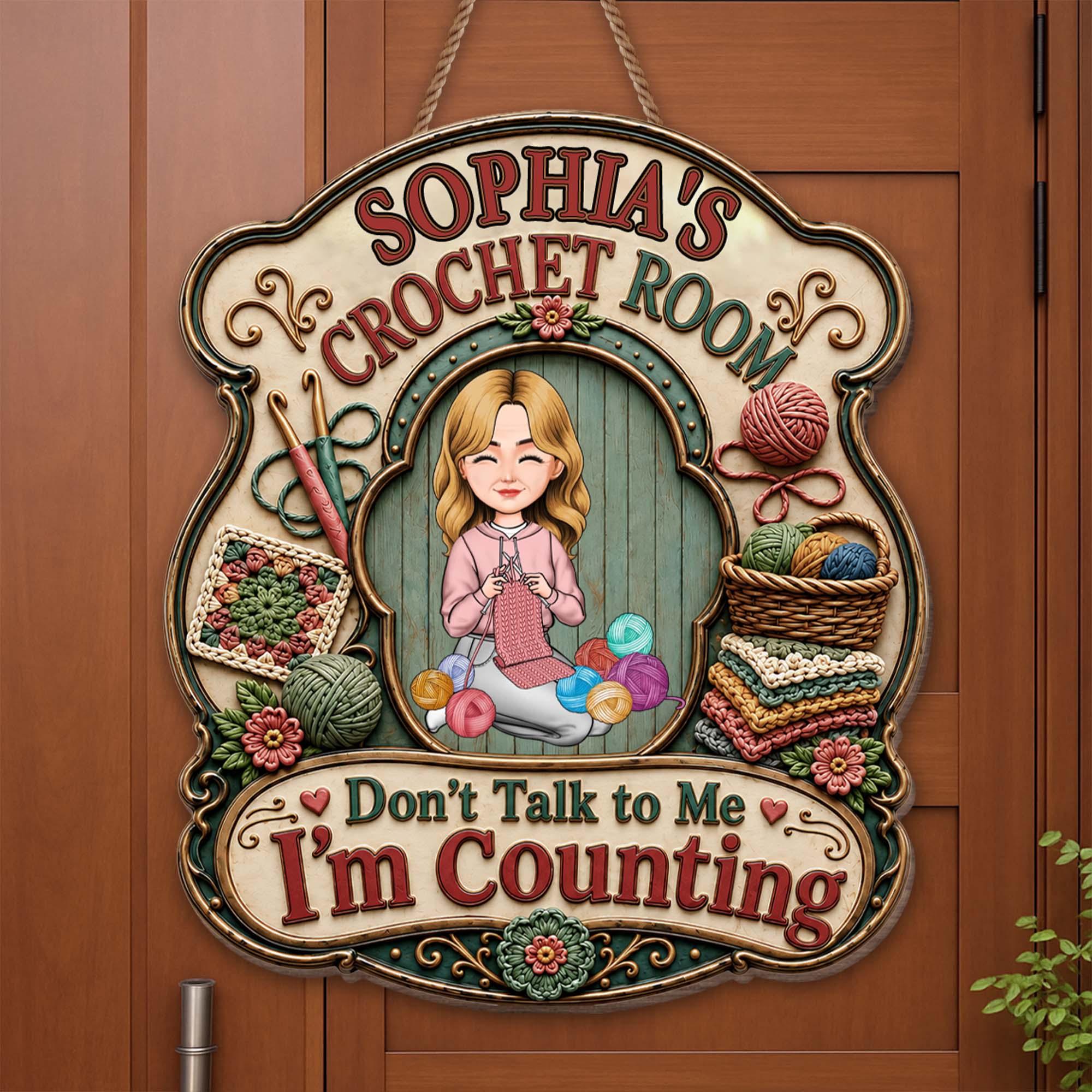 Personalized Crochet Room Sign Custom Name Wooden Wall Decor Wood Sign GradoCreations