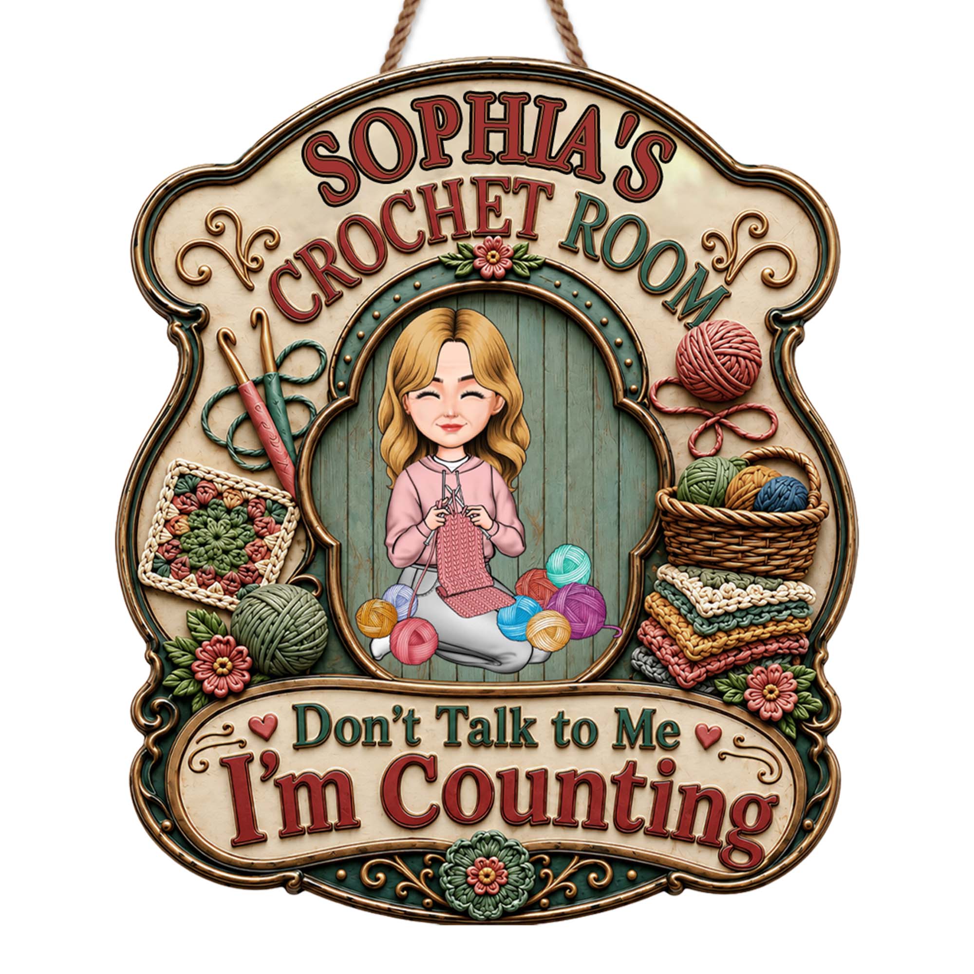 Personalized Crochet Room Sign Custom Name Wooden Wall Decor Wood Sign GradoCreations