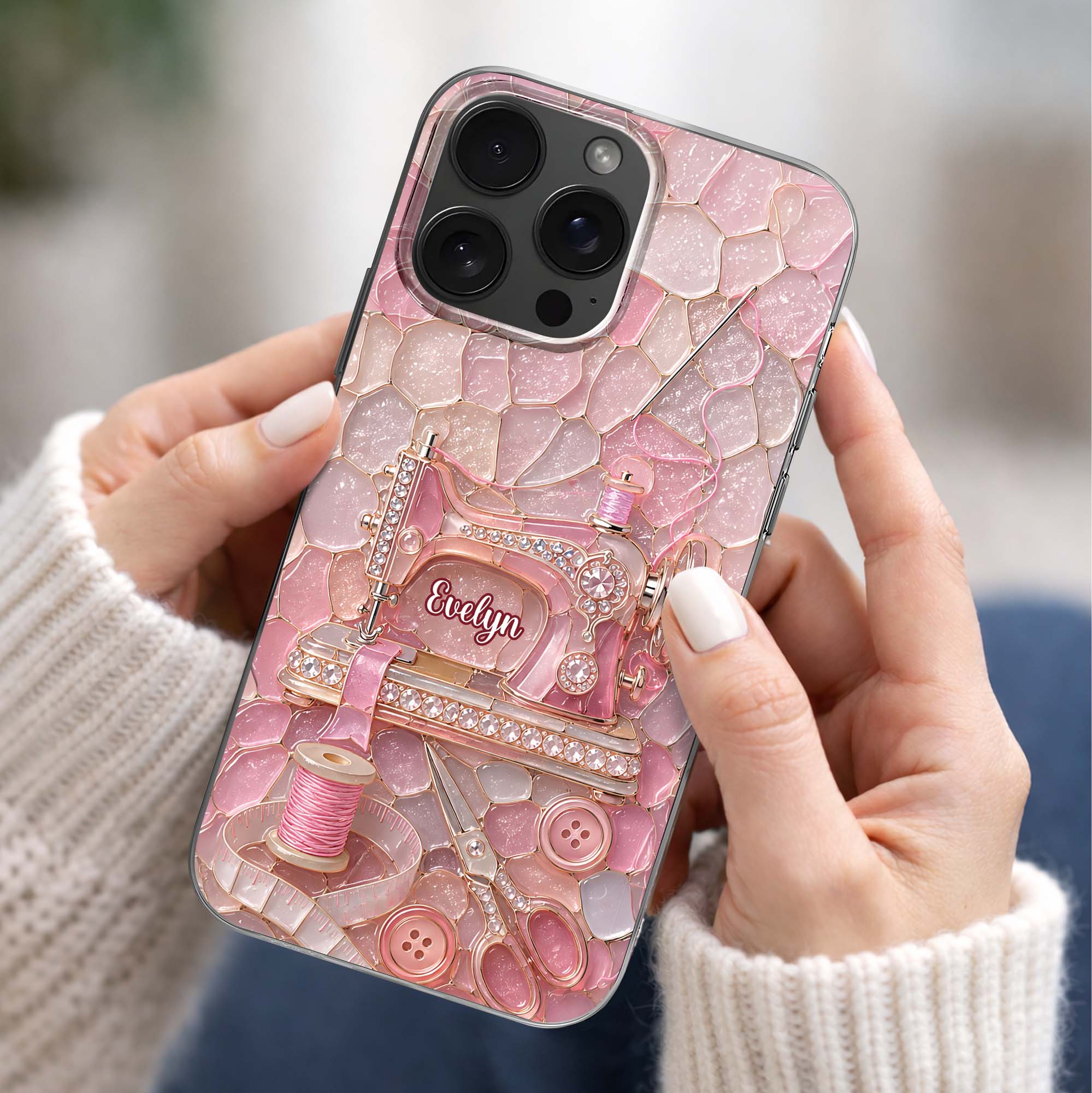Personalized Clear Phone Case with Name for Sewing Lovers Clear Phone Case GradoCreations