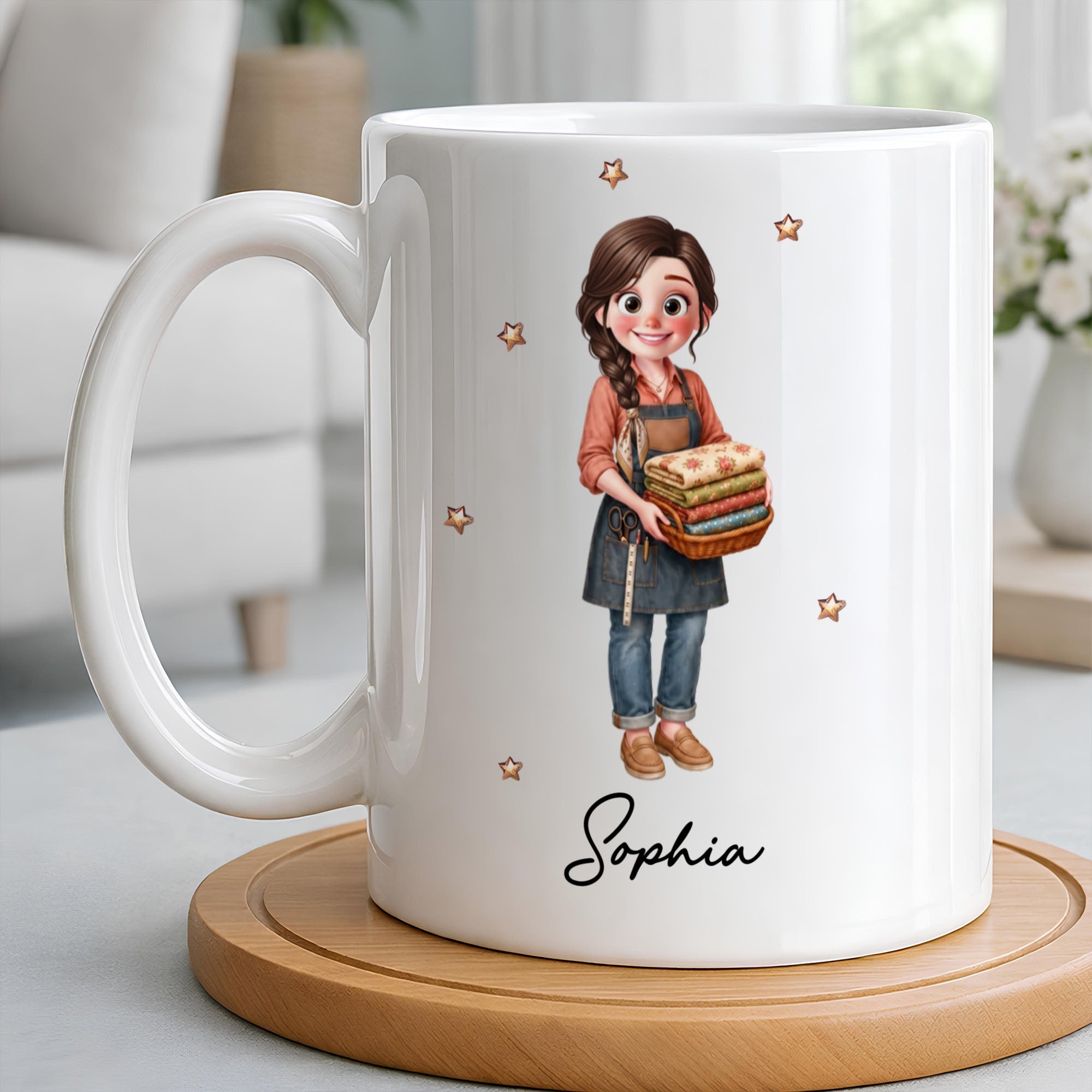Personalized Creative Sewing Girl Coffee Mug Custom Gift for Her Edge-to-edge Mug GradoCreations