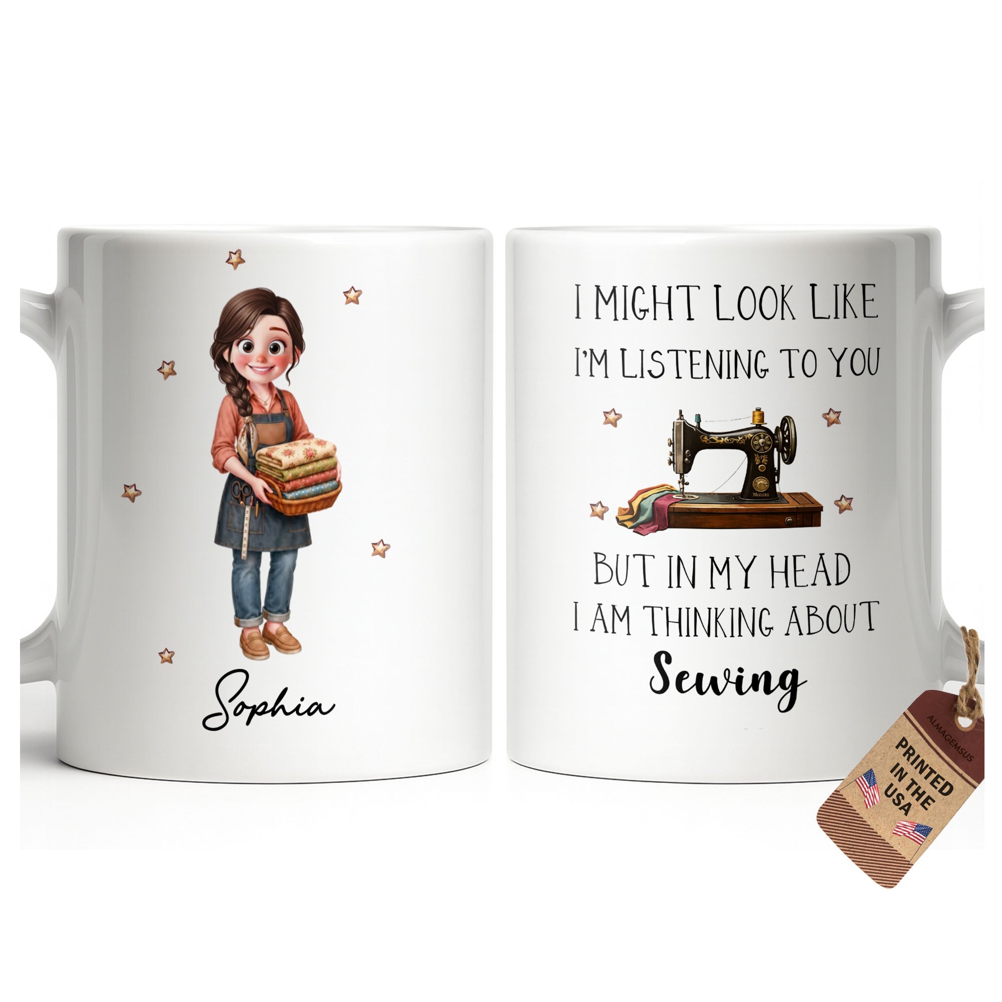 Personalized Creative Sewing Girl Coffee Mug Custom Gift for Her Edge-to-edge Mug GradoCreations