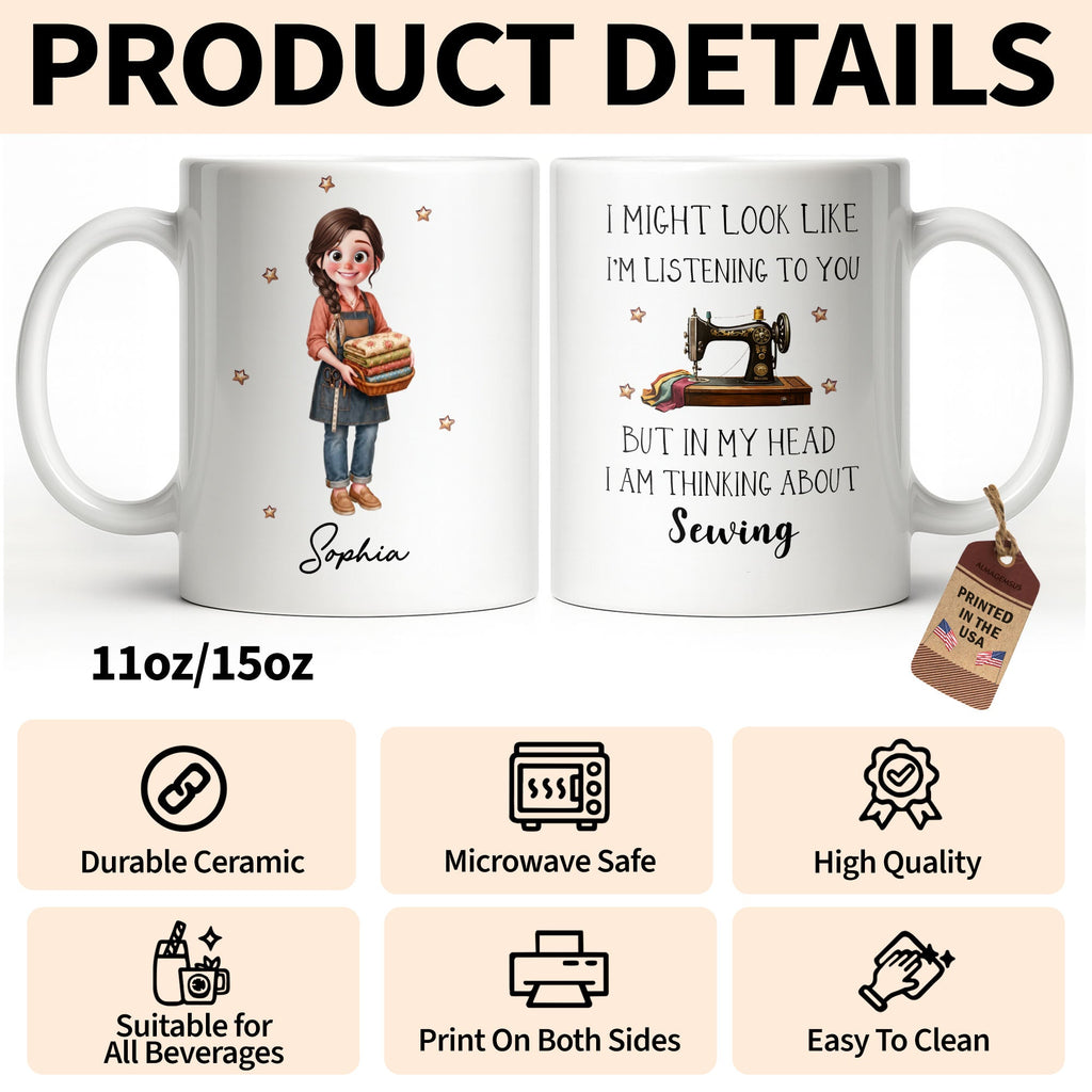 Personalized Creative Sewing Girl Coffee Mug Custom Gift for Her Edge-to-edge Mug GradoCreations
