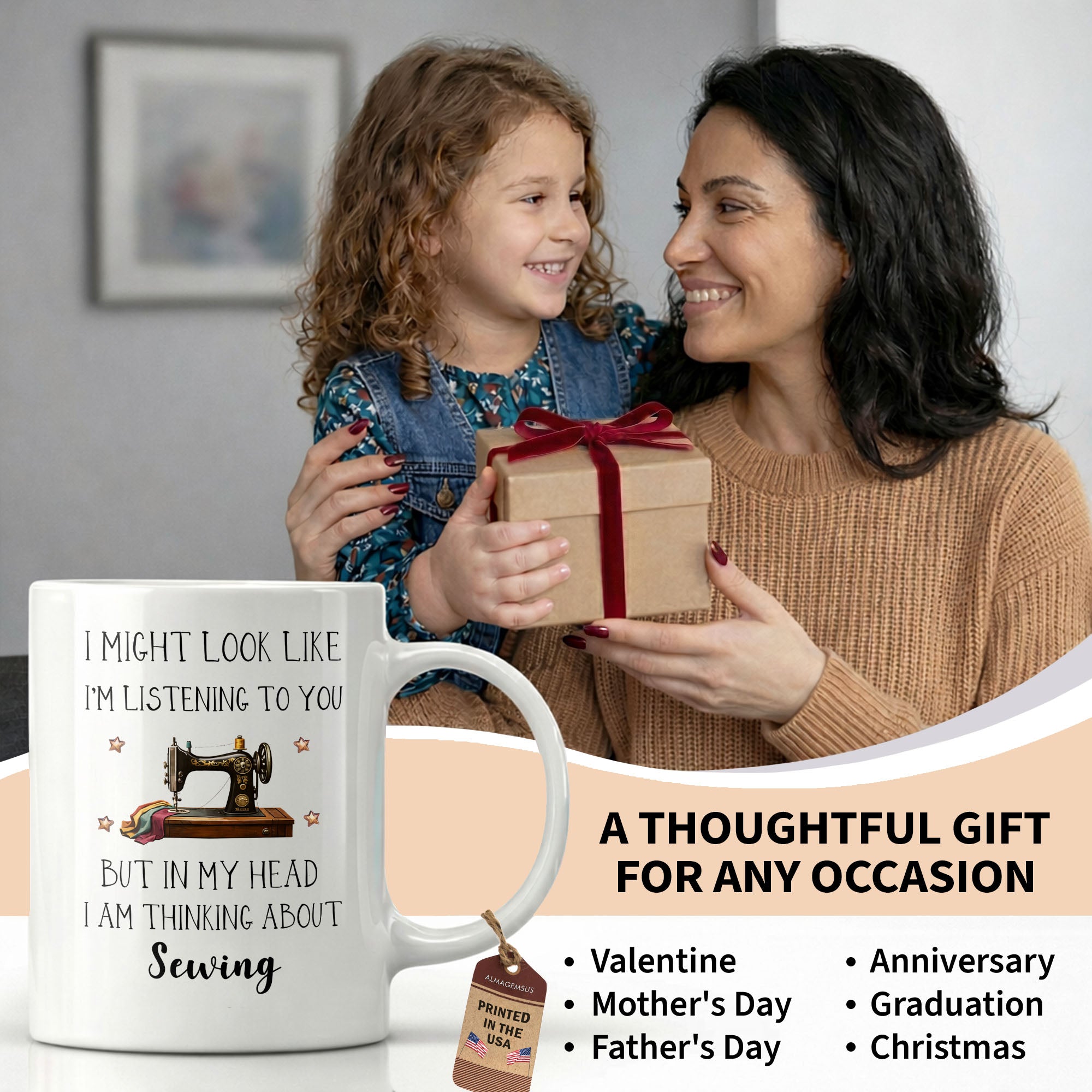 Personalized Creative Sewing Girl Coffee Mug Custom Gift for Her Edge-to-edge Mug GradoCreations