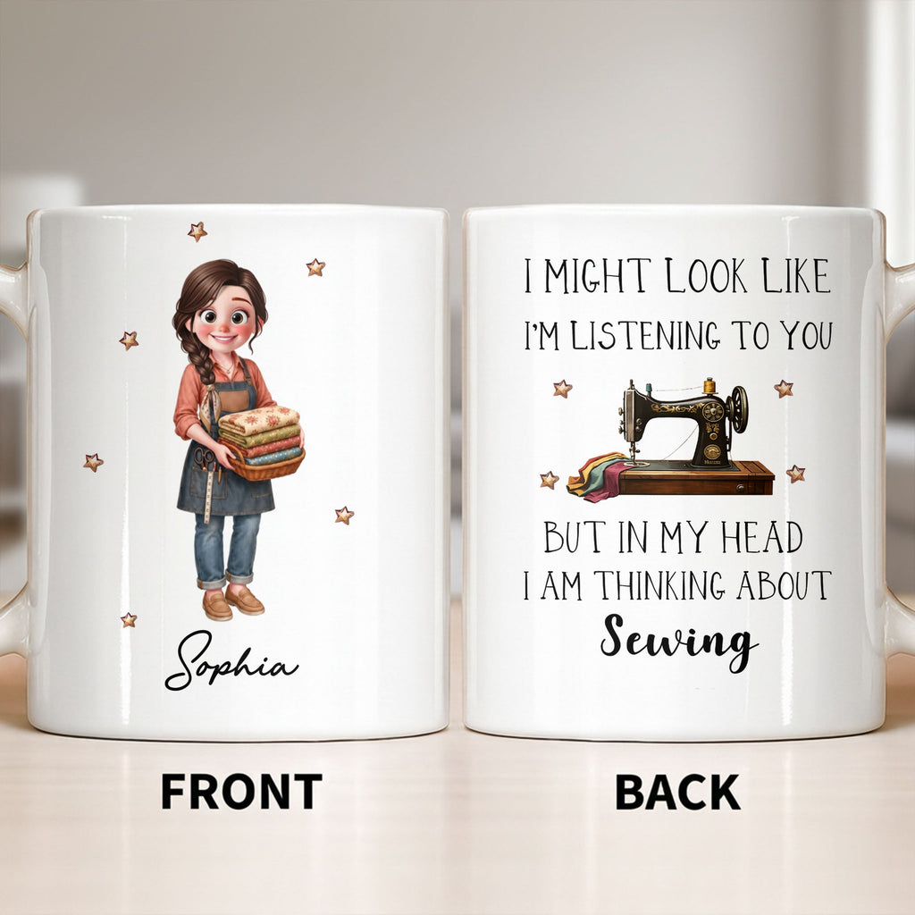 Personalized Creative Sewing Girl Coffee Mug Custom Gift for Her Edge-to-edge Mug GradoCreations