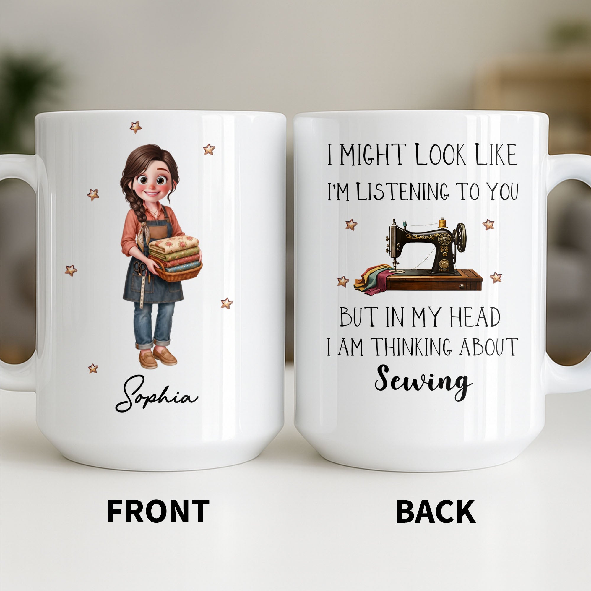 Personalized Creative Sewing Girl Coffee Mug Custom Gift for Her Edge-to-edge Mug GradoCreations