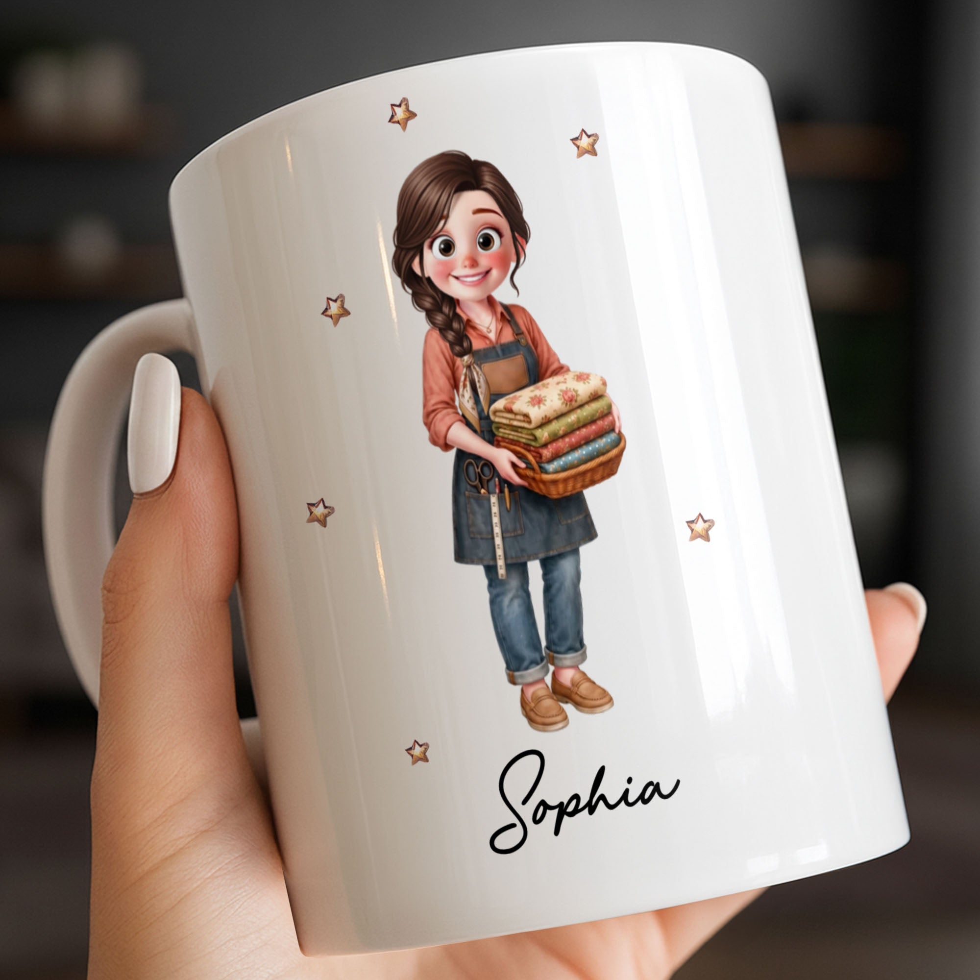 Personalized Creative Sewing Girl Coffee Mug Custom Gift for Her Edge-to-edge Mug GradoCreations