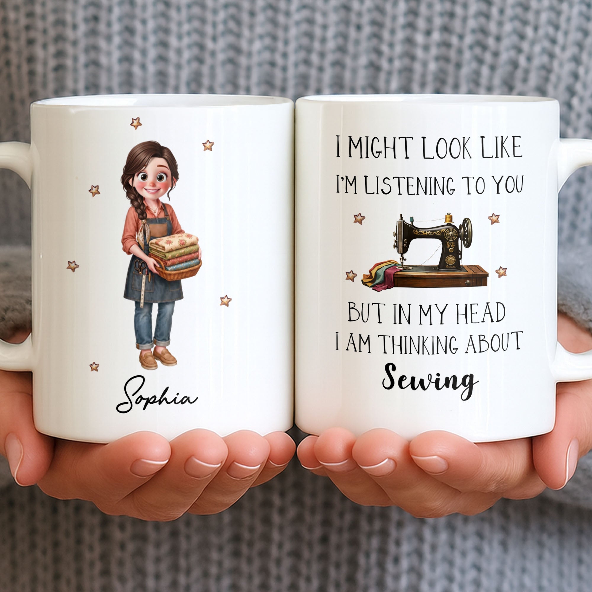 Personalized Creative Sewing Girl Coffee Mug Custom Gift for Her Edge-to-edge Mug GradoCreations