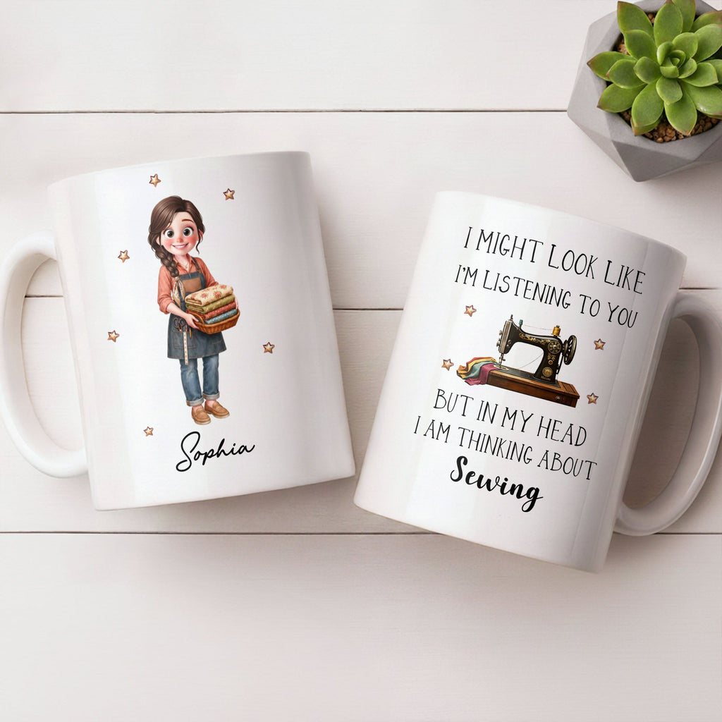 Personalized Creative Sewing Girl Coffee Mug Custom Gift for Her Edge-to-edge Mug GradoCreations
