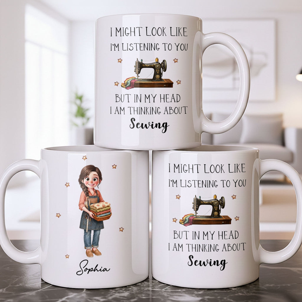 Personalized Creative Sewing Girl Coffee Mug Custom Gift for Her Edge-to-edge Mug GradoCreations
