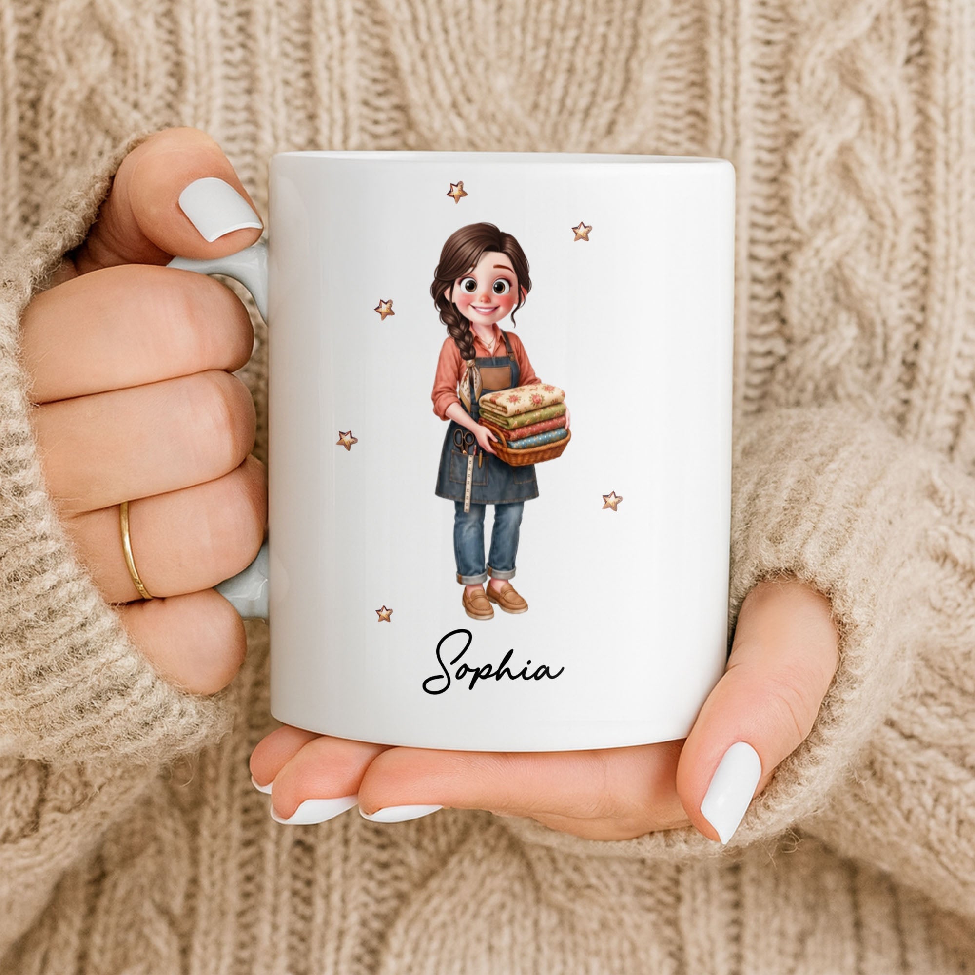 Personalized Creative Sewing Girl Coffee Mug Custom Gift for Her Edge-to-edge Mug GradoCreations