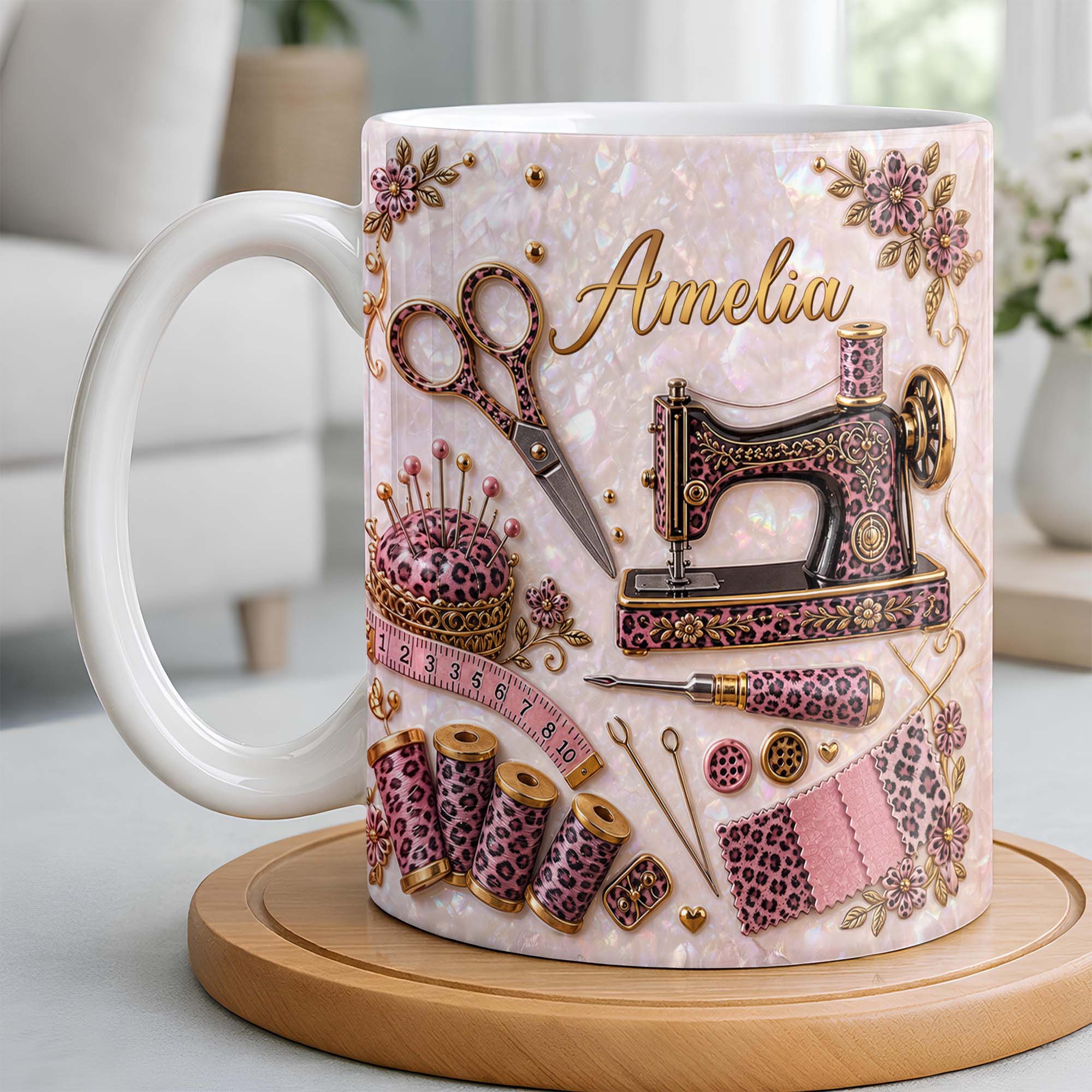 Personalized Leopard Print Coffee Mug Custom Name Gift for Mom Edge-to-edge Mug GradoCreations