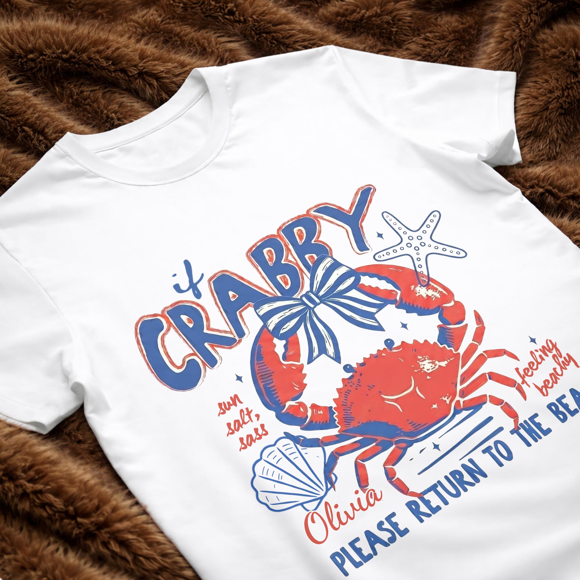 Personalized Beach Lover T-shirt Custom Crab Bow Gift for Her Shirt GradoCreations