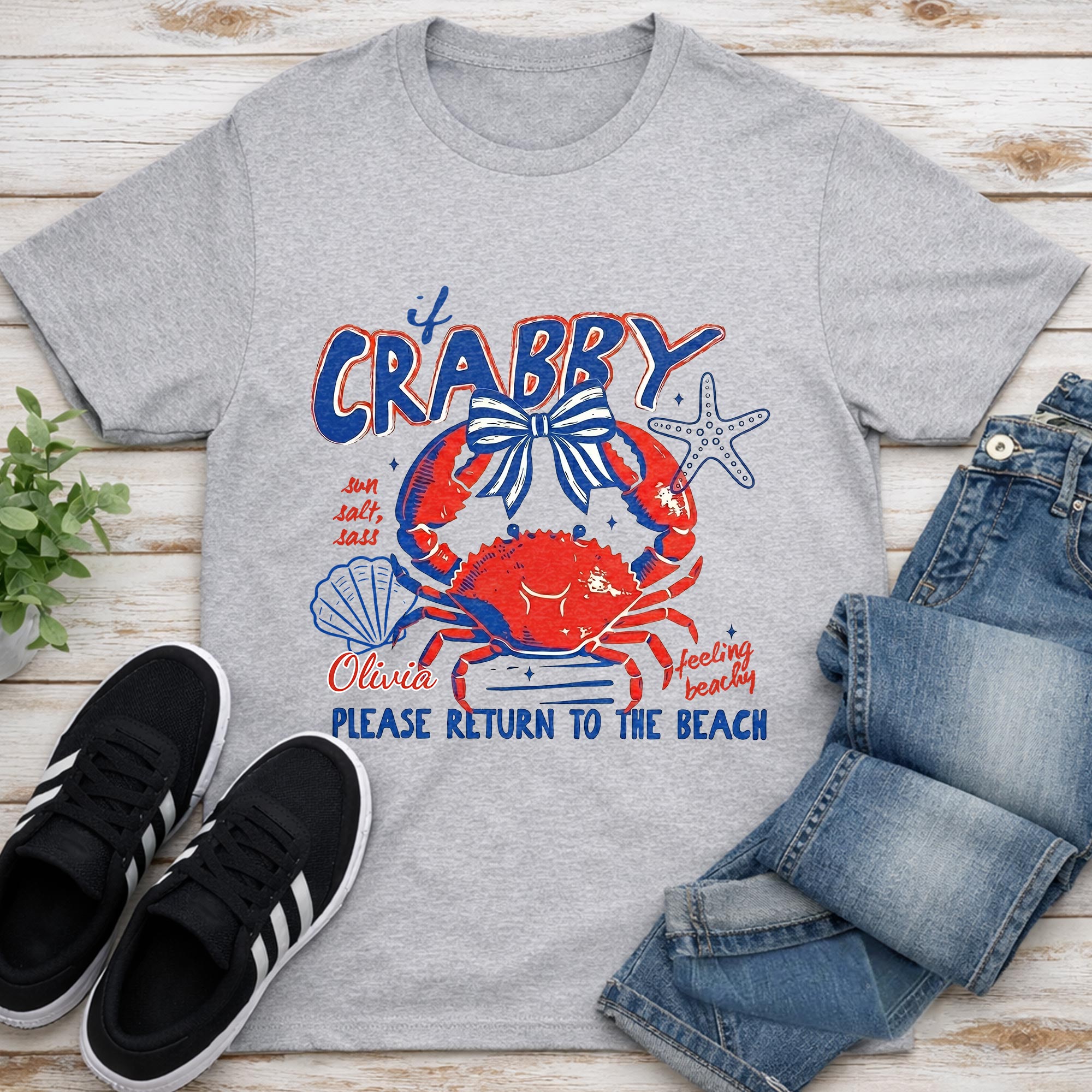 Personalized Beach Lover T-shirt Custom Crab Bow Gift for Her Shirt GradoCreations