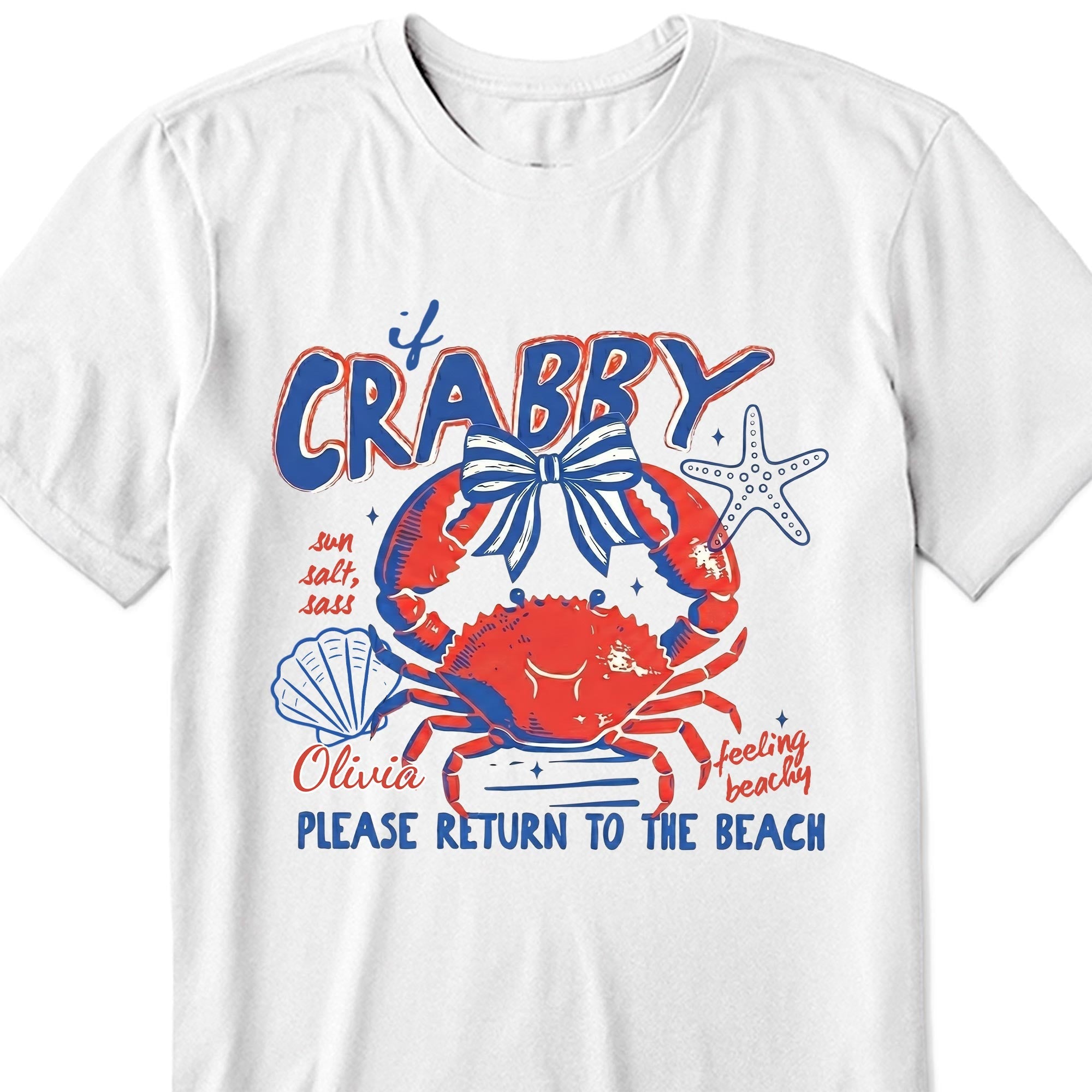 Personalized Beach Lover T-shirt Custom Crab Bow Gift for Her Shirt GradoCreations
