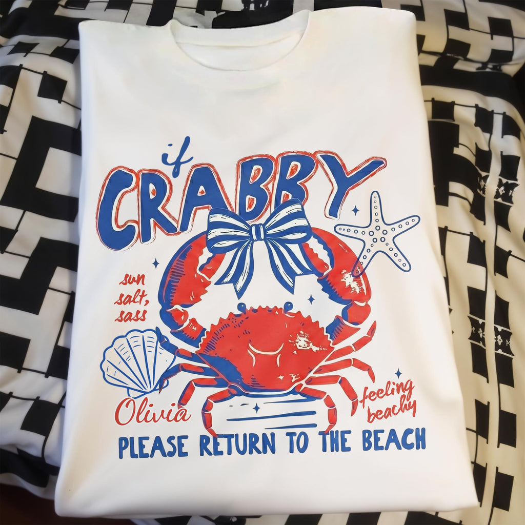 Personalized Beach Lover T-shirt Custom Crab Bow Gift for Her Shirt GradoCreations