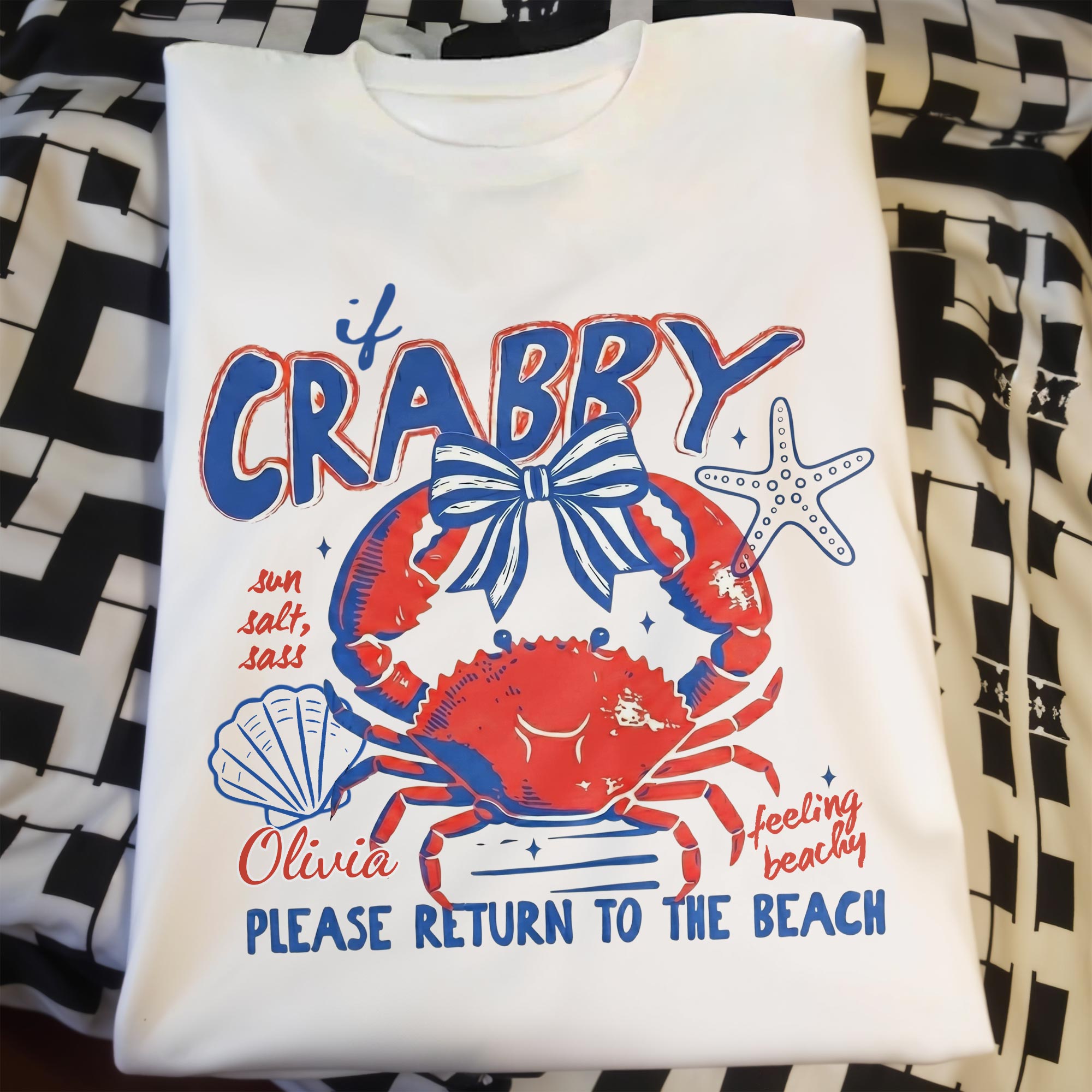 Personalized Beach Lover T-shirt Custom Crab Bow Gift for Her Shirt GradoCreations