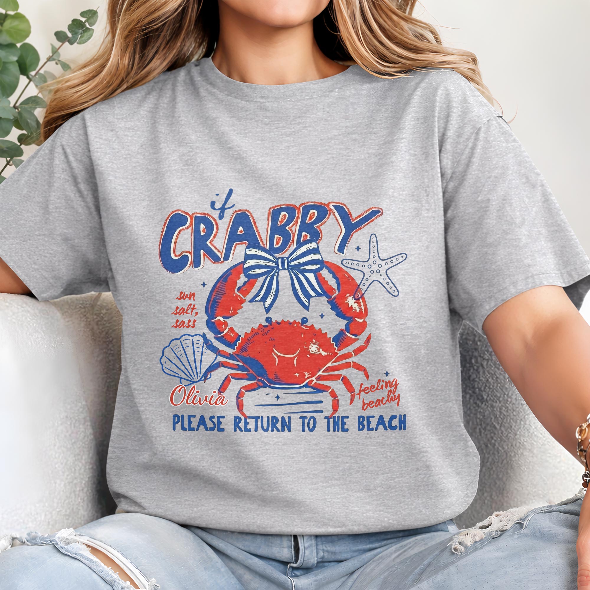 Personalized Beach Lover T-shirt Custom Crab Bow Gift for Her Shirt GradoCreations