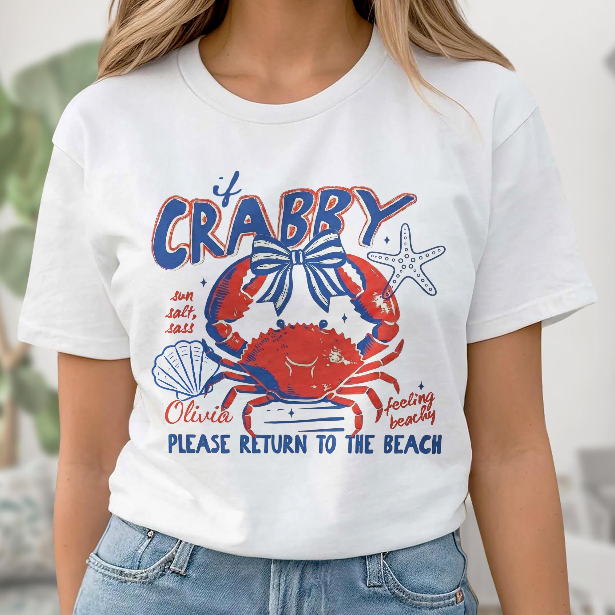 Personalized Beach Lover T-shirt Custom Crab Bow Gift for Her Shirt GradoCreations