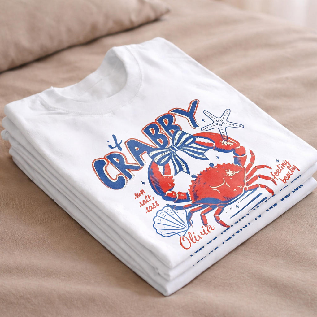 Personalized Beach Lover T-shirt Custom Crab Bow Gift for Her Shirt GradoCreations