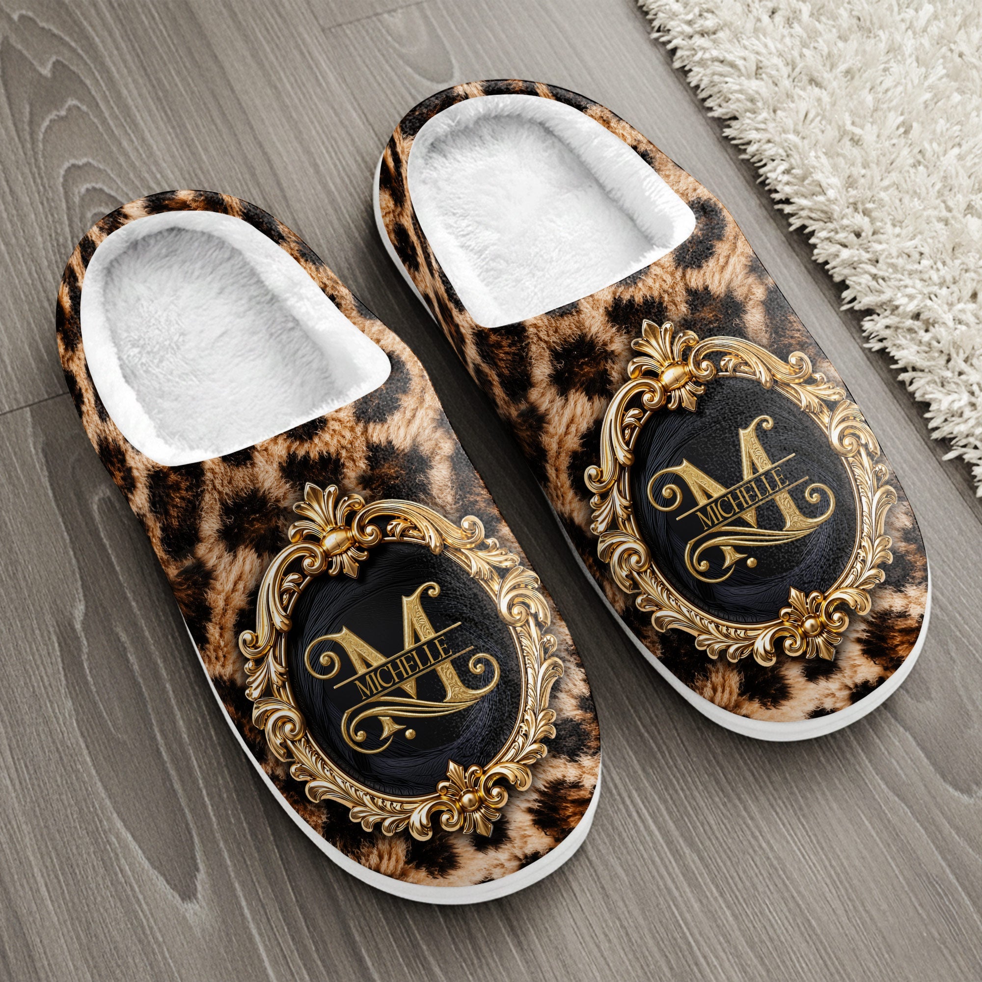 Personalized Plush Slippers Custom Golden Alphabet Art Gift for Her Slippers GradoCreations