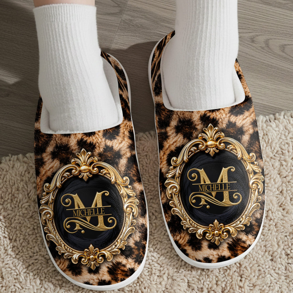 Personalized Plush Slippers Custom Golden Alphabet Art Gift for Her Slippers GradoCreations
