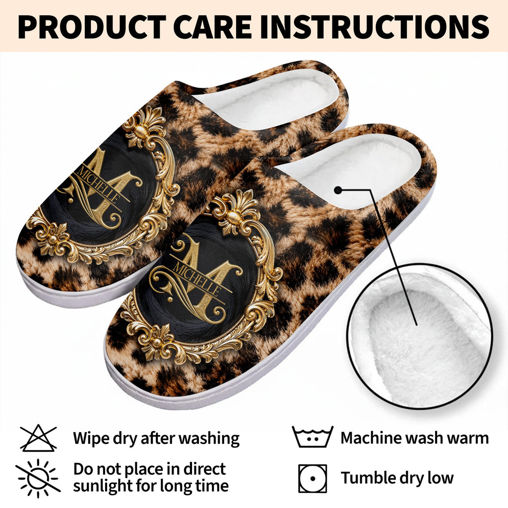 Personalized Plush Slippers Custom Golden Alphabet Art Gift for Her Slippers GradoCreations