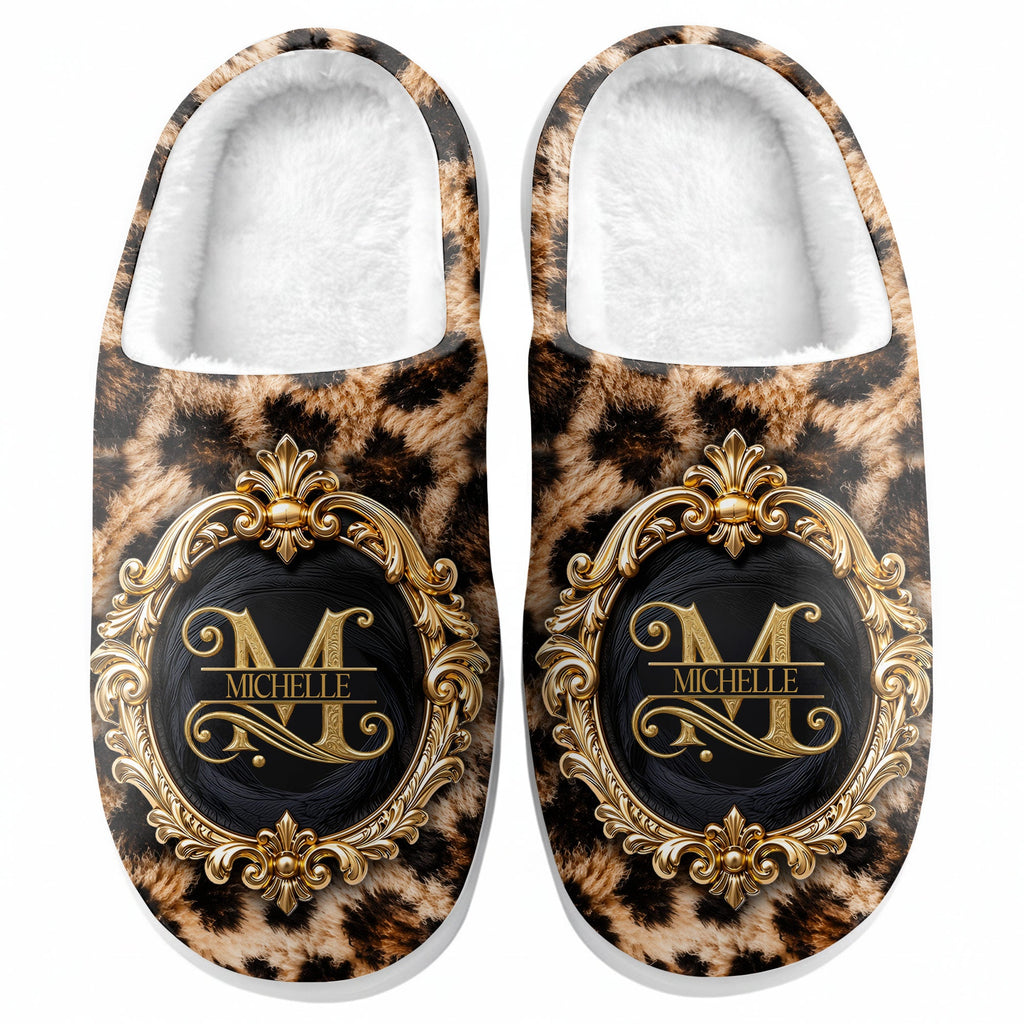 Personalized Plush Slippers Custom Golden Alphabet Art Gift for Her Slippers GradoCreations