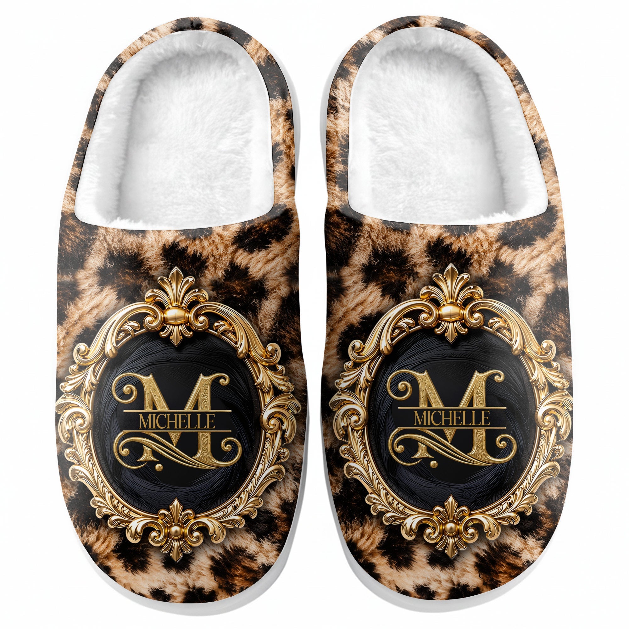 Personalized Plush Slippers Custom Golden Alphabet Art Gift for Her Slippers GradoCreations