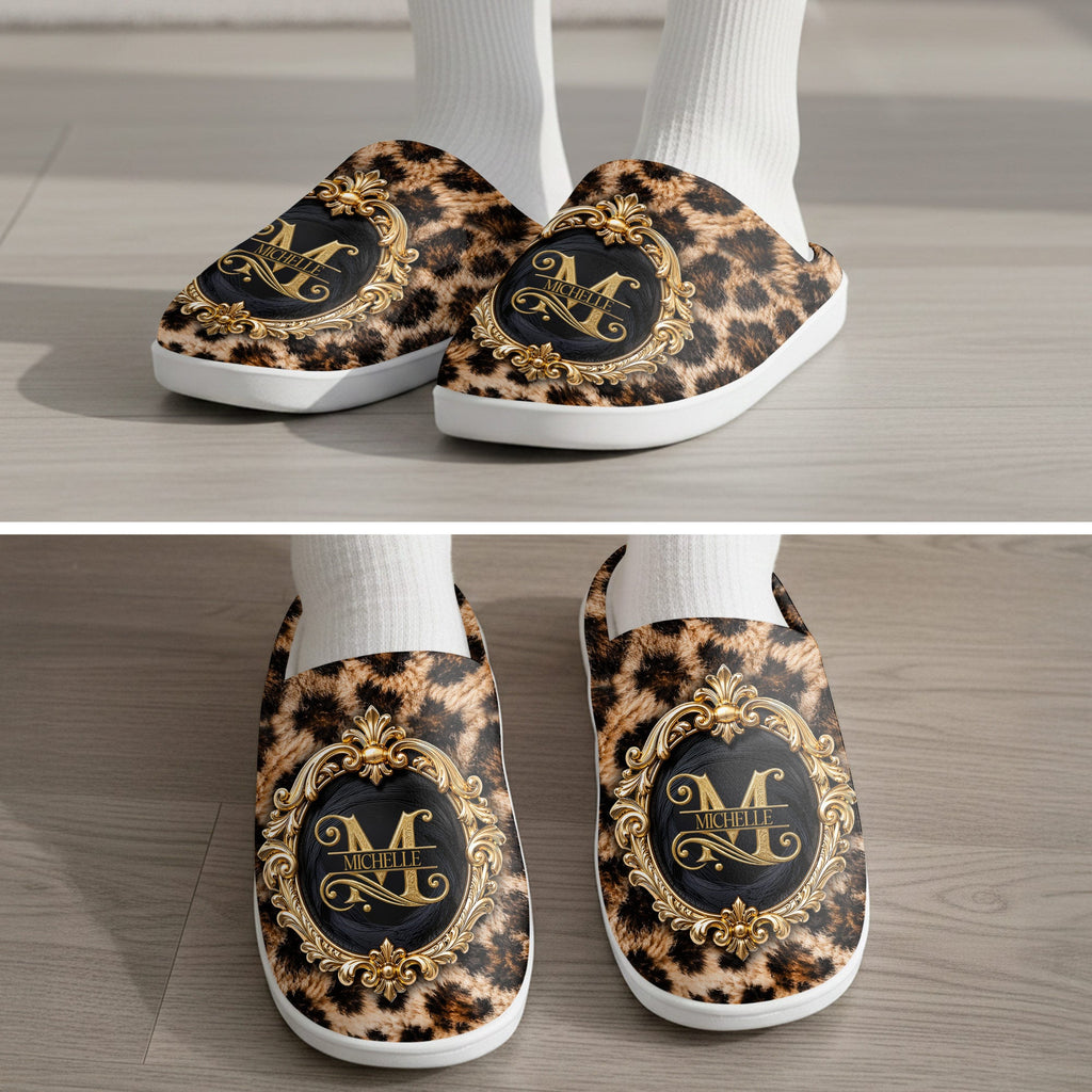 Personalized Plush Slippers Custom Golden Alphabet Art Gift for Her Slippers GradoCreations
