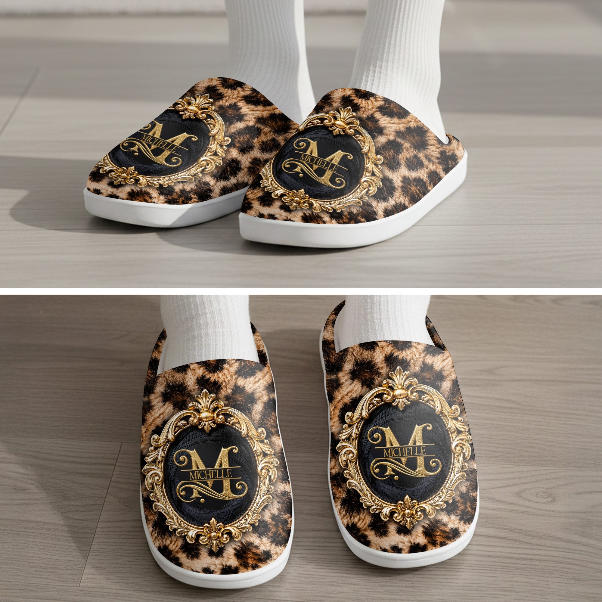 Personalized Plush Slippers Custom Golden Alphabet Art Gift for Her Slippers GradoCreations