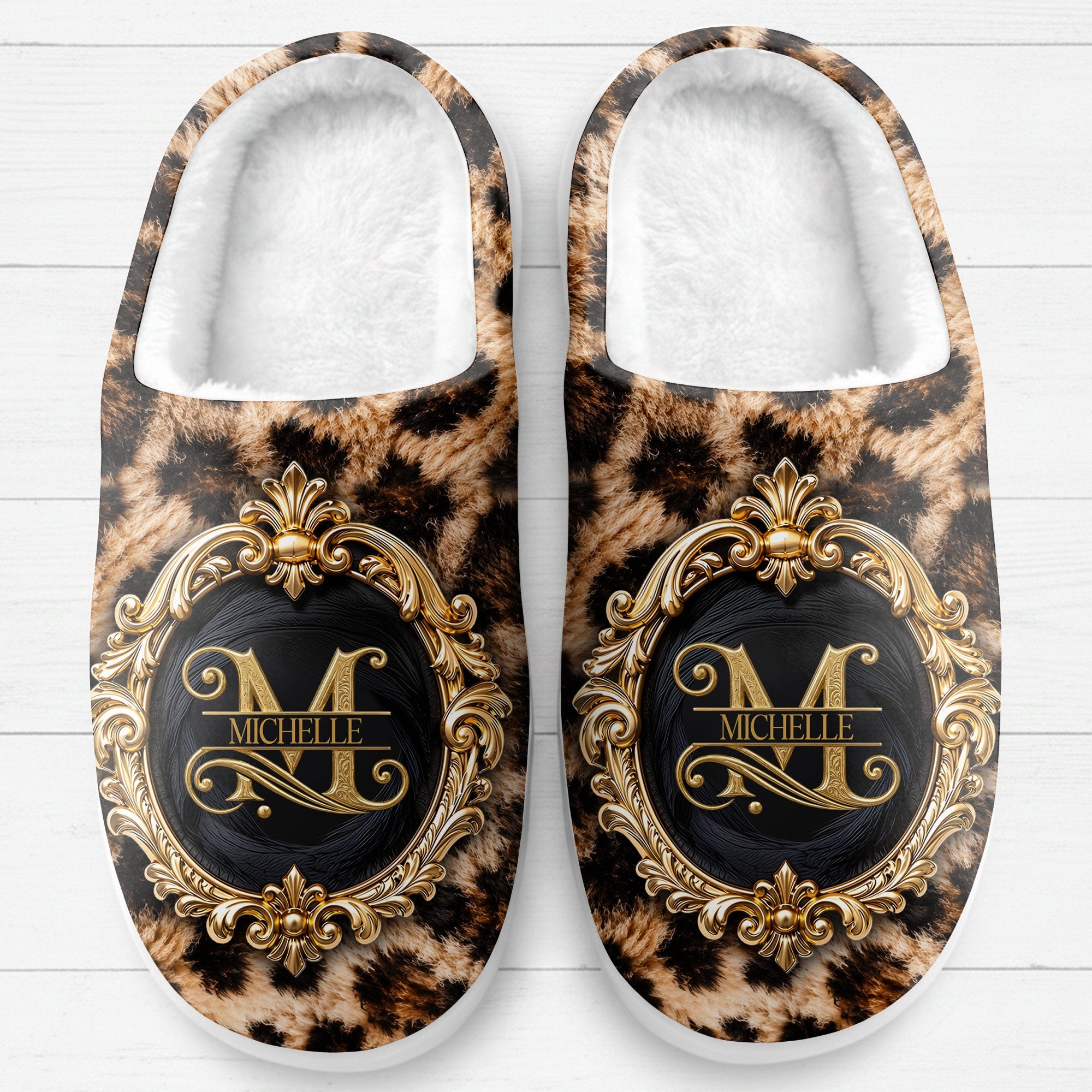 Personalized Plush Slippers Custom Golden Alphabet Art Gift for Her Slippers GradoCreations