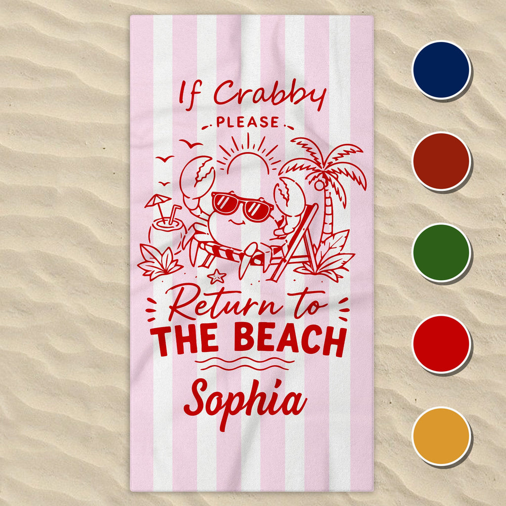 Personalized Microfiber Beach Towel Cute Crab Design Gift Beach Towels GradoCreations