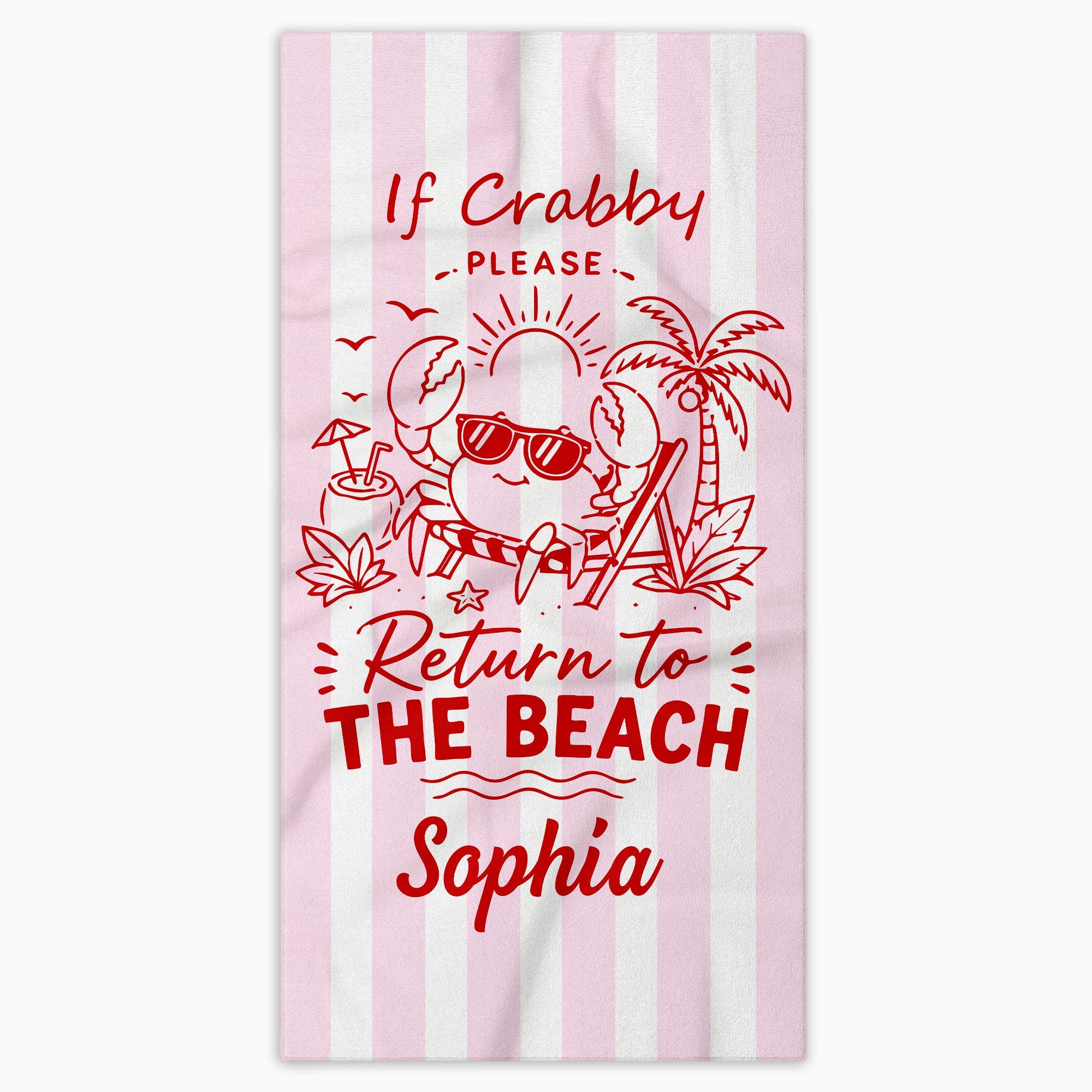 Personalized Microfiber Beach Towel Cute Crab Design Gift Beach Towels GradoCreations
