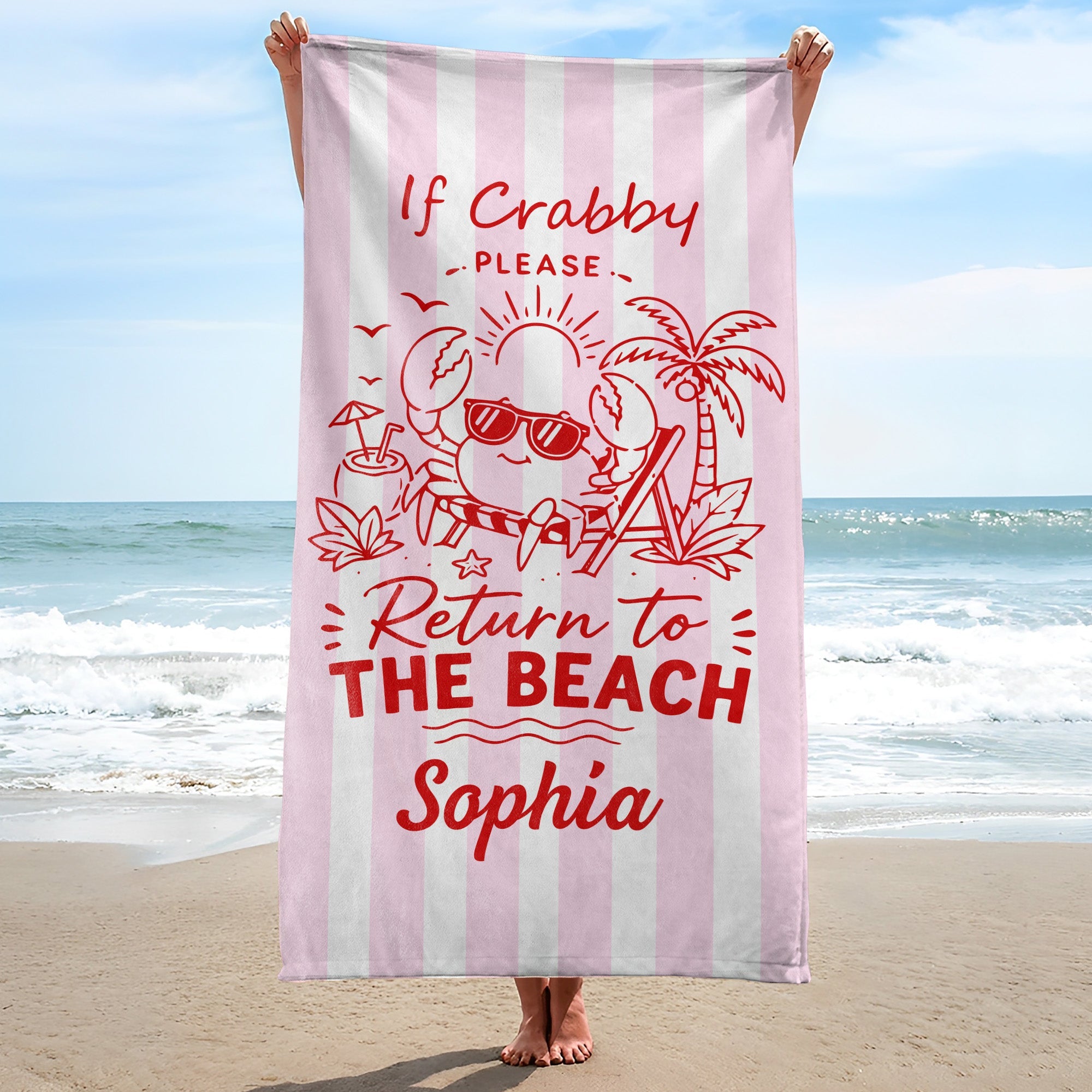 Personalized Microfiber Beach Towel Cute Crab Design Gift Beach Towels GradoCreations