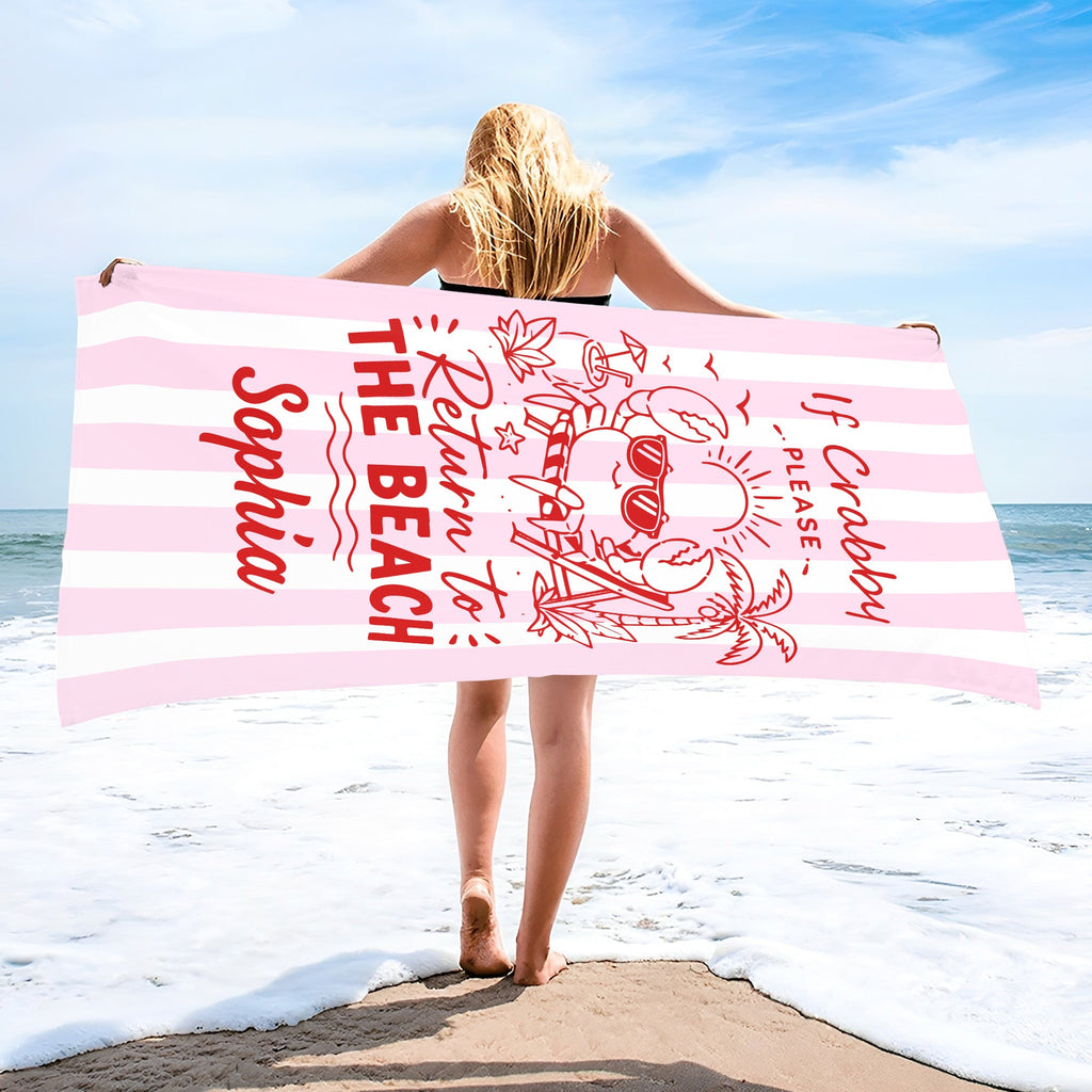 Personalized Microfiber Beach Towel Cute Crab Design Gift Beach Towels GradoCreations