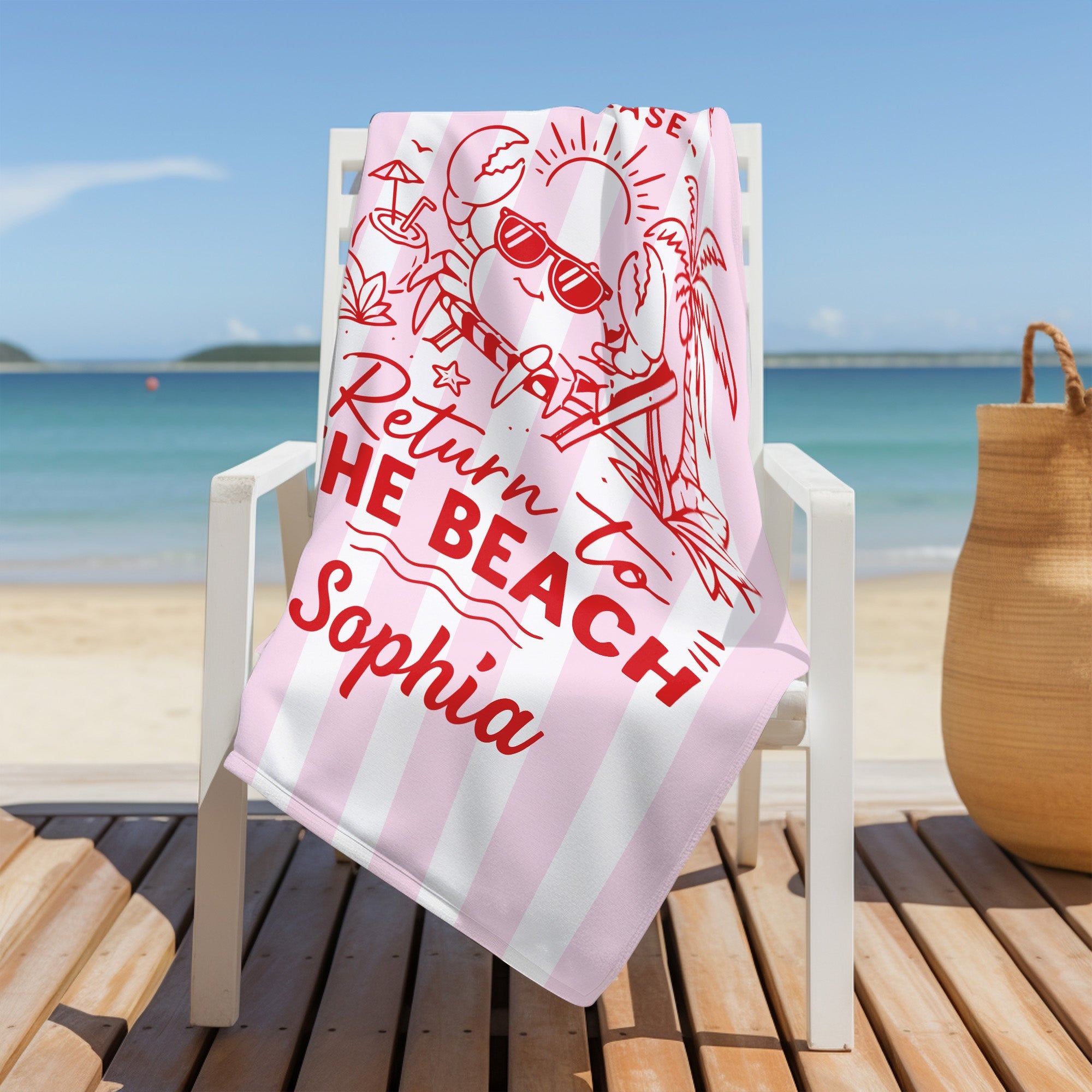 Personalized Microfiber Beach Towel Cute Crab Design Gift Beach Towels GradoCreations