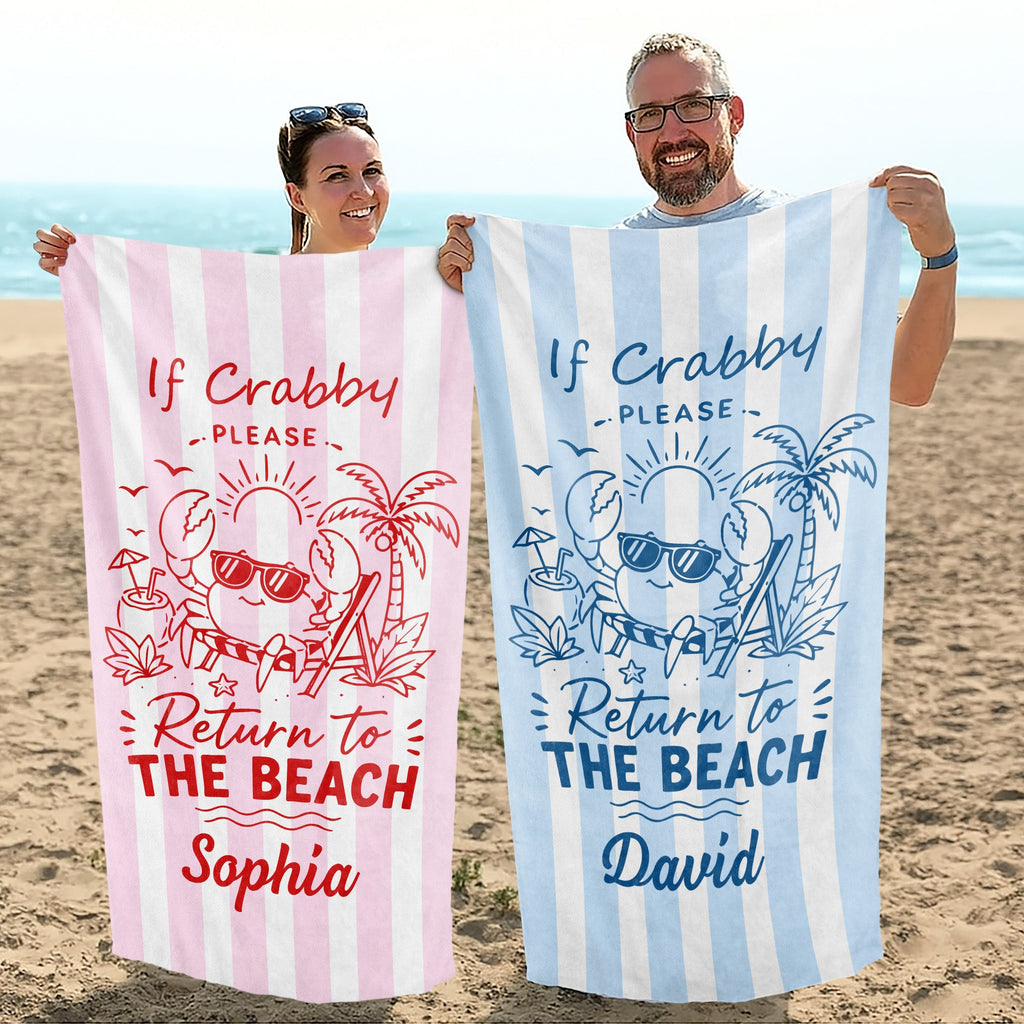 Personalized Microfiber Beach Towel Cute Crab Design Gift Beach Towels GradoCreations