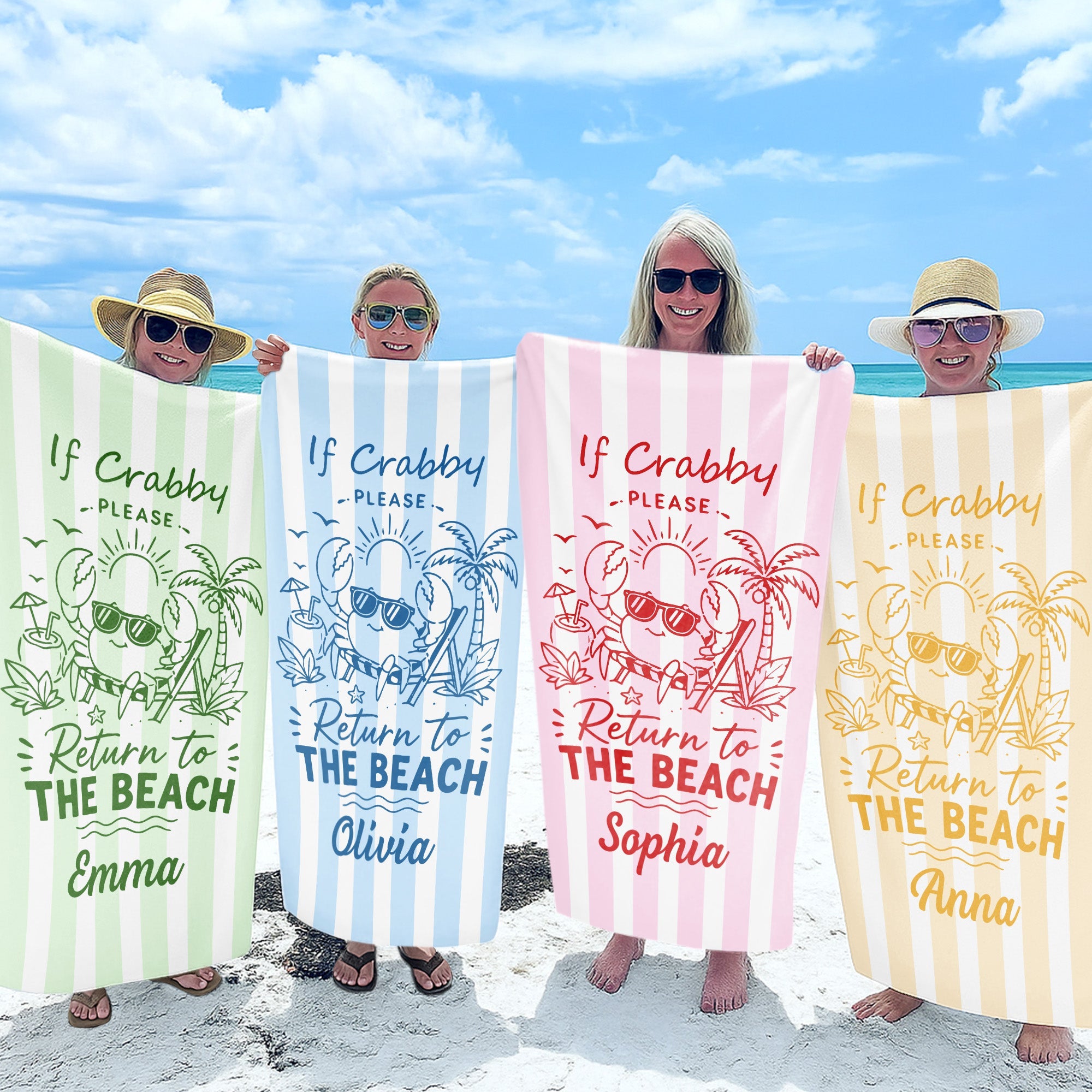 Personalized Microfiber Beach Towel Cute Crab Design Gift Beach Towels GradoCreations