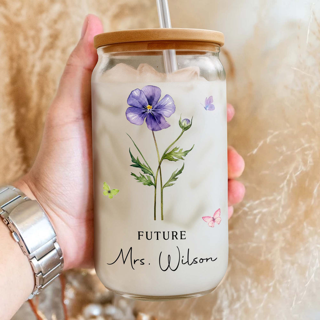 Personalized Clear Glass Can with Butterflies for Bride-to-Be Clear Glass Can GradoCreations