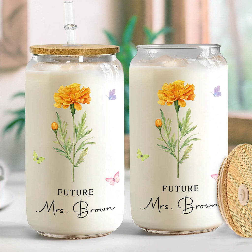 Personalized Clear Glass Can with Butterflies for Bride-to-Be Clear Glass Can GradoCreations