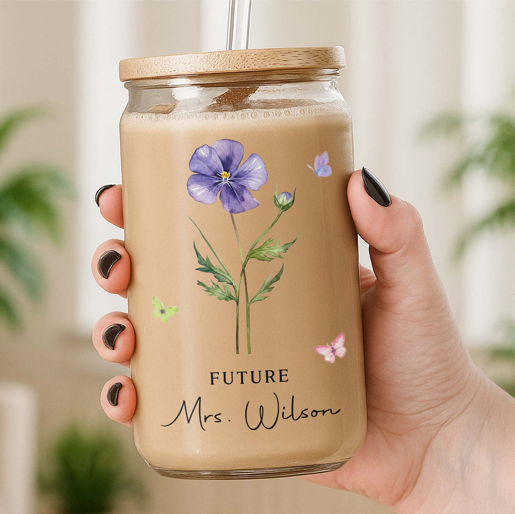 Personalized Clear Glass Can with Butterflies for Bride-to-Be Clear Glass Can GradoCreations