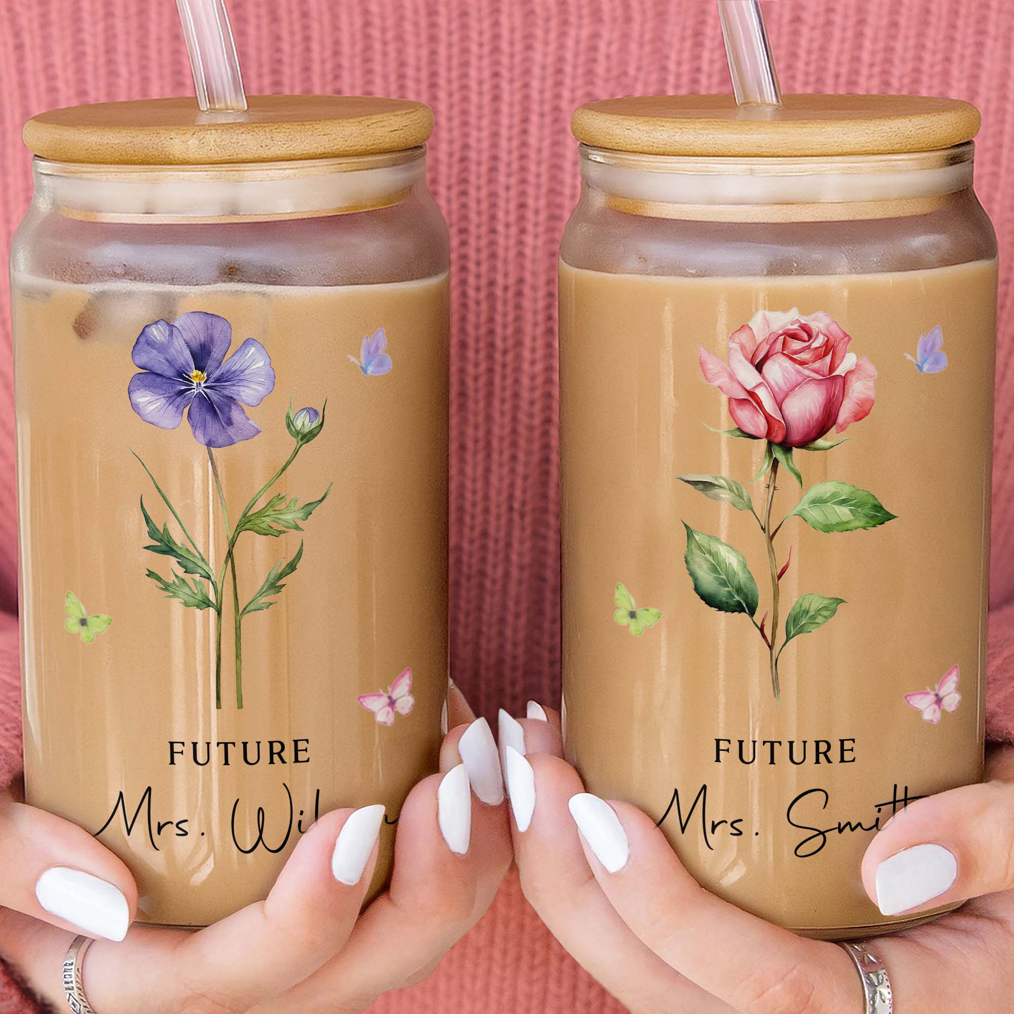 Personalized Clear Glass Can with Butterflies for Bride-to-Be Clear Glass Can GradoCreations