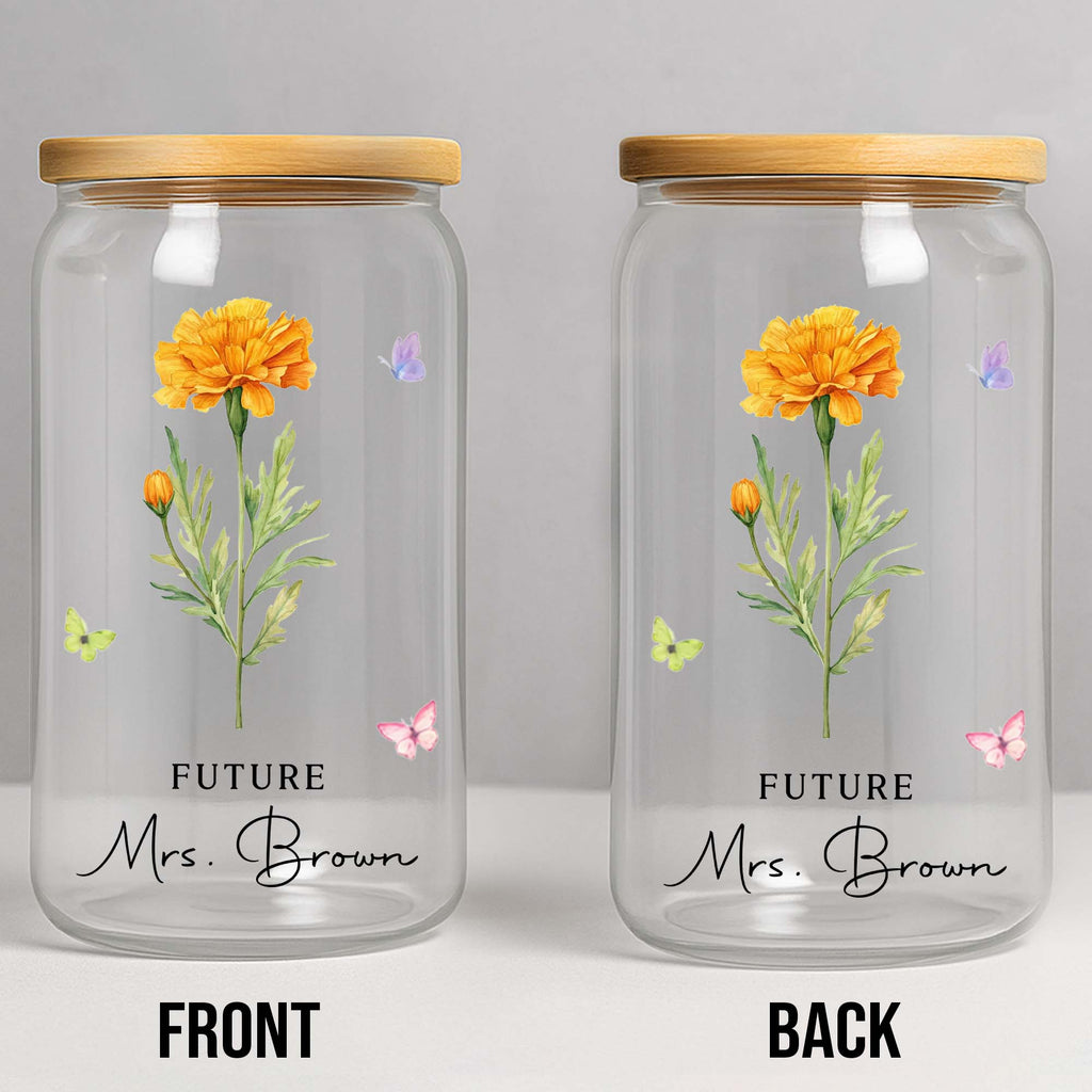 Personalized Clear Glass Can with Butterflies for Bride-to-Be Clear Glass Can GradoCreations