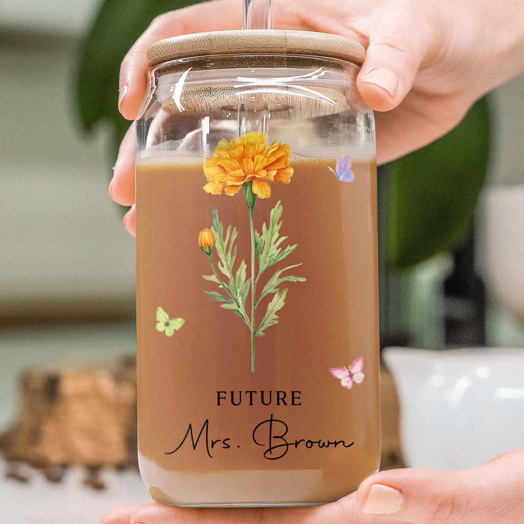 Personalized Clear Glass Can with Butterflies for Bride-to-Be Clear Glass Can GradoCreations